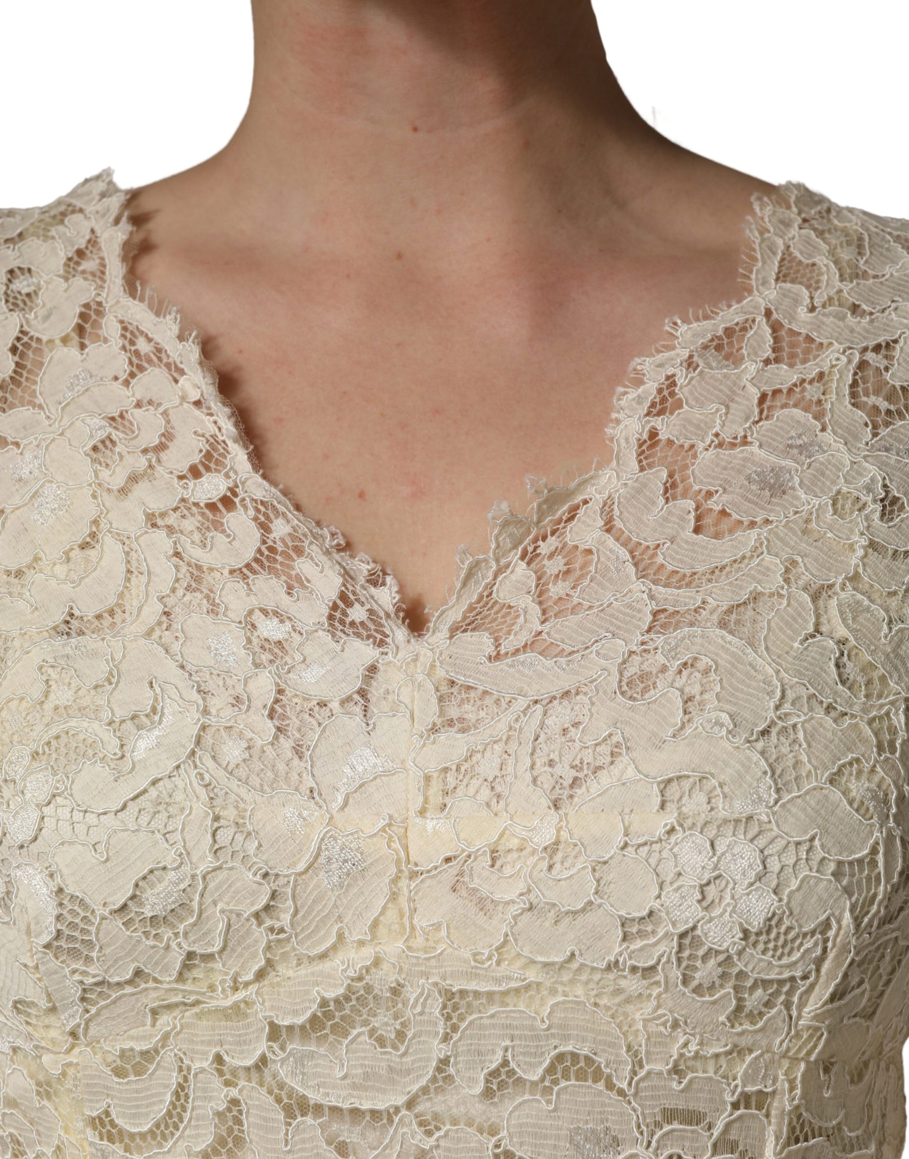 Dolce & Gabbana Off White Floral Lace Sheath Maxi Dress | Regal Royce