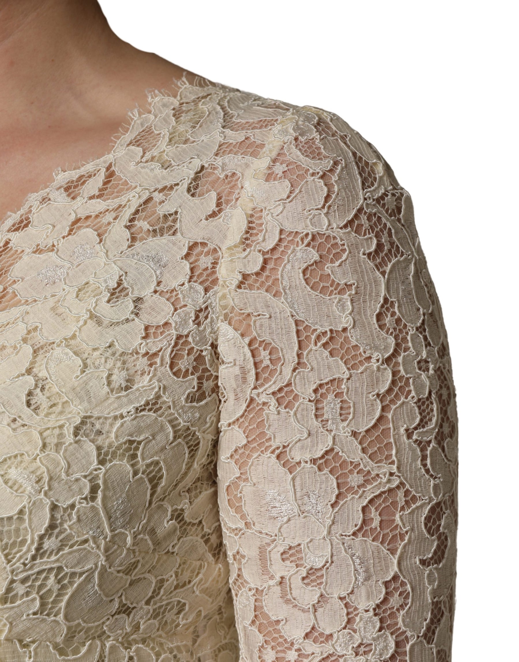 Dolce & Gabbana Off White Floral Lace Sheath Maxi Dress | Regal Royce