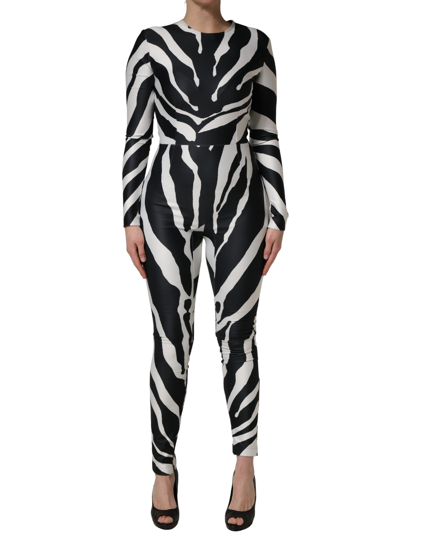 Dolce & Gabbana Black White Polyester Zebra Pattern Jumpsuit | Regal Royce
