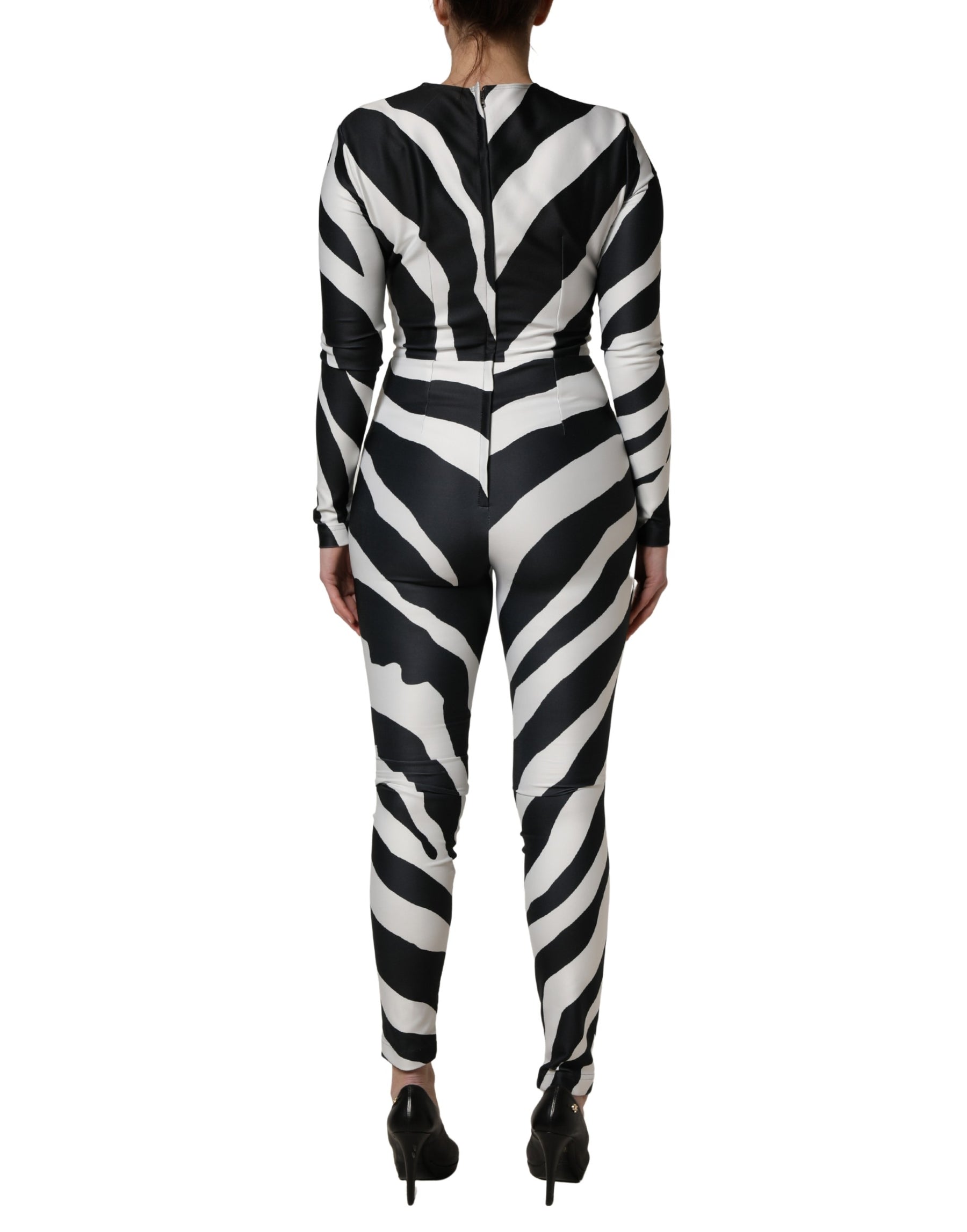 Dolce & Gabbana Black White Polyester Zebra Pattern Jumpsuit | Regal Royce