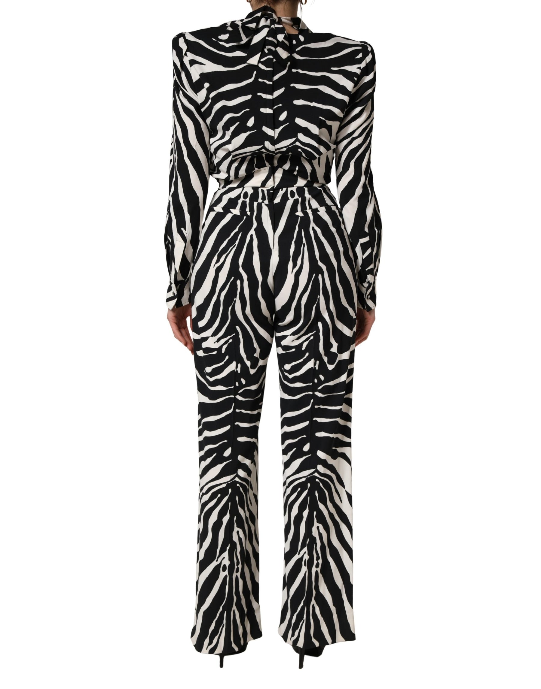 Dolce & Gabbana Black White Viscose Zebra Pattern Jumpsuit | Regal Royce