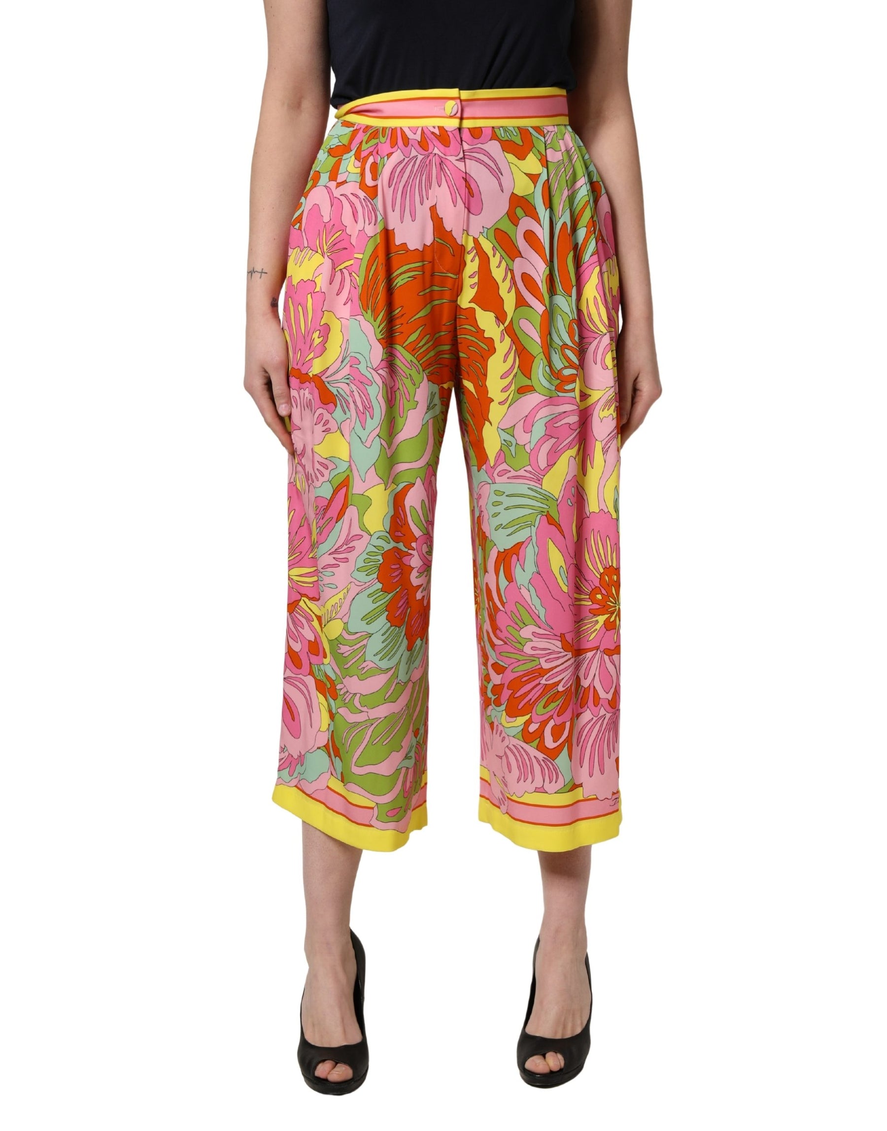 Dolce & Gabbana Multicolor FloralPrint Cropped Trouser Pants | Regal Royce