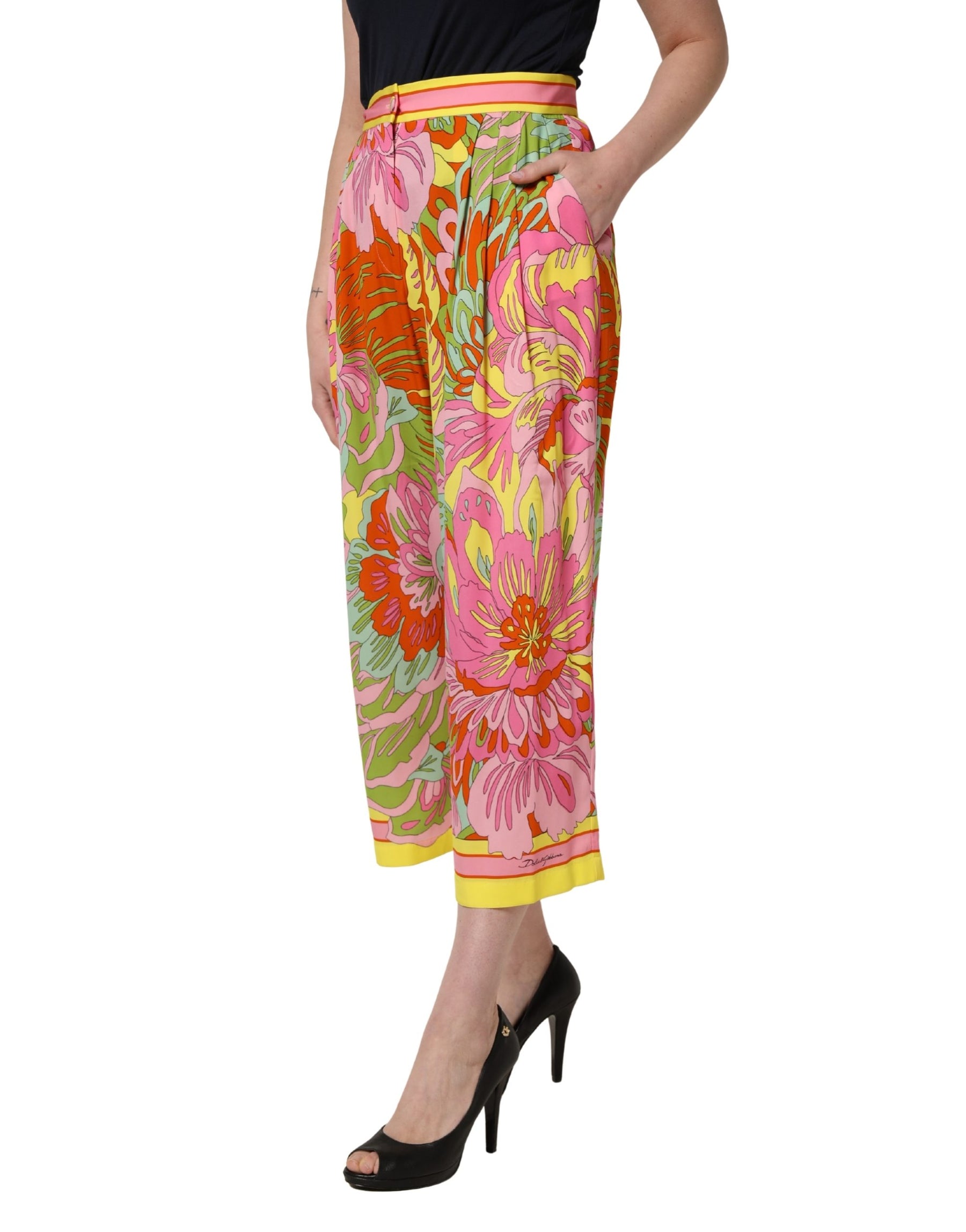 Dolce & Gabbana Multicolor FloralPrint Cropped Trouser Pants | Regal Royce
