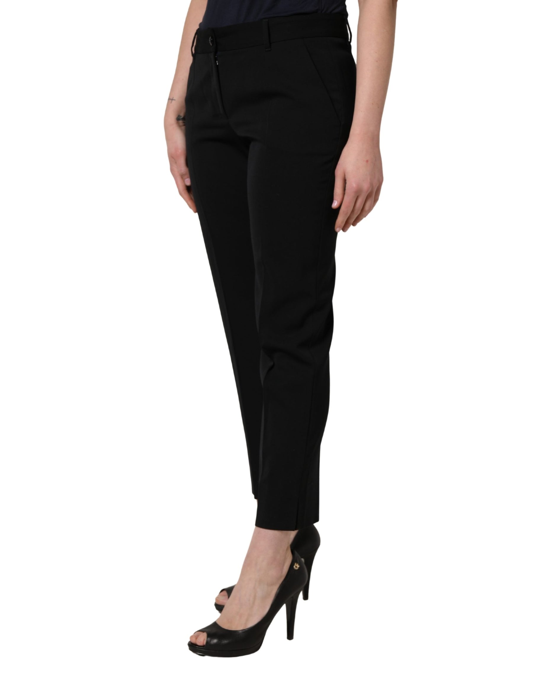 Dolce & Gabbana Black Wool High Waist Cropped Tapered Pants | Regal Royce