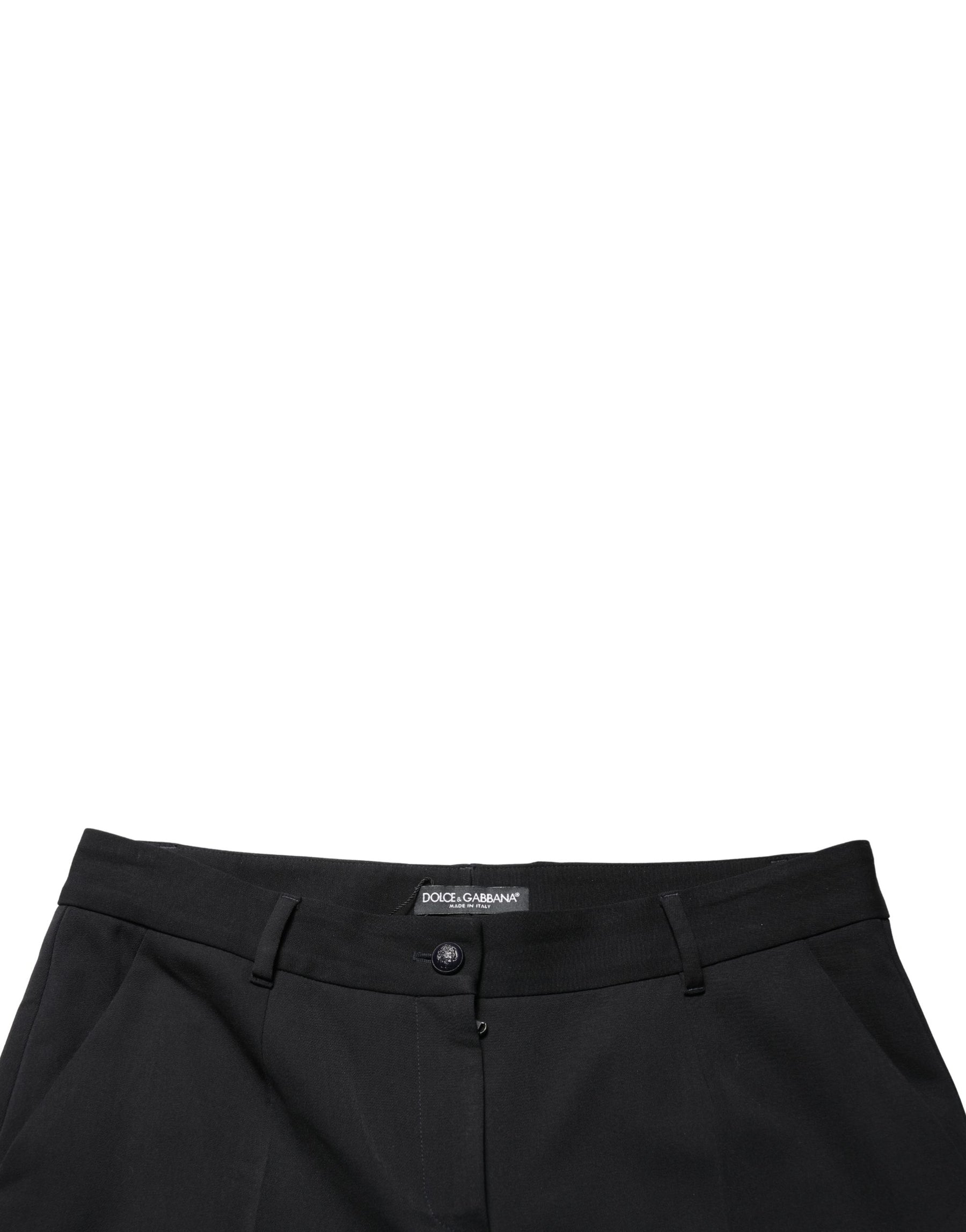 Dolce & Gabbana Black Wool High Waist Cropped Tapered Pants | Regal Royce