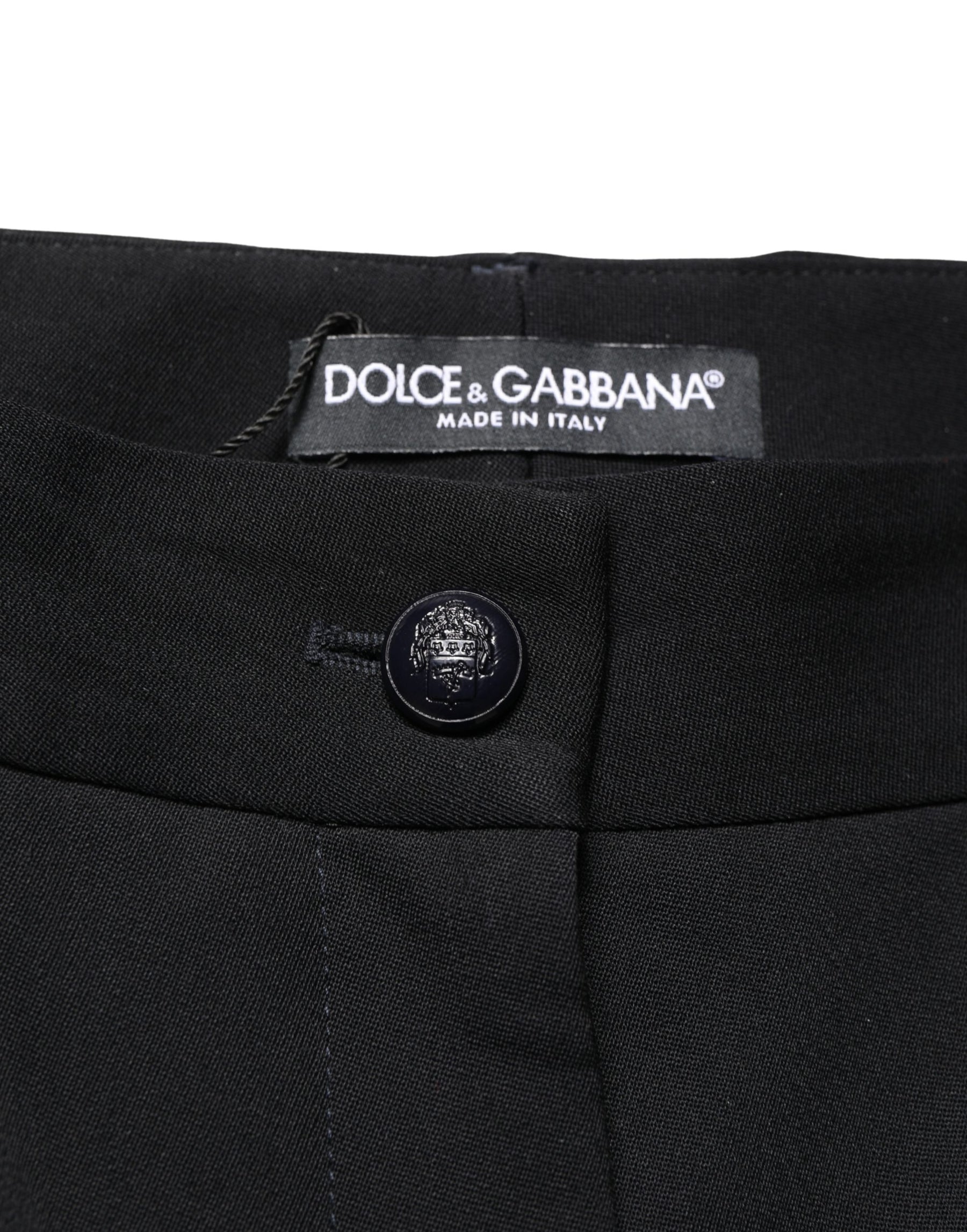 Dolce & Gabbana Black Wool High Waist Cropped Tapered Pants | Regal Royce