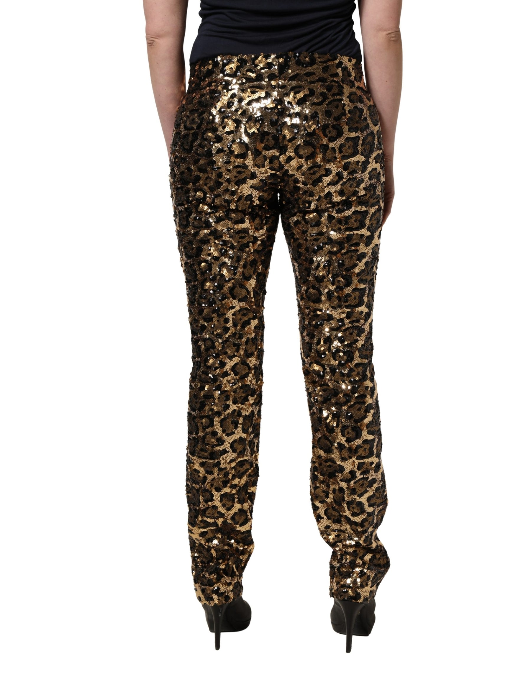 Dolce & Gabbana Gold Leopard Sequined Straight Trouser Pants | Regal Royce