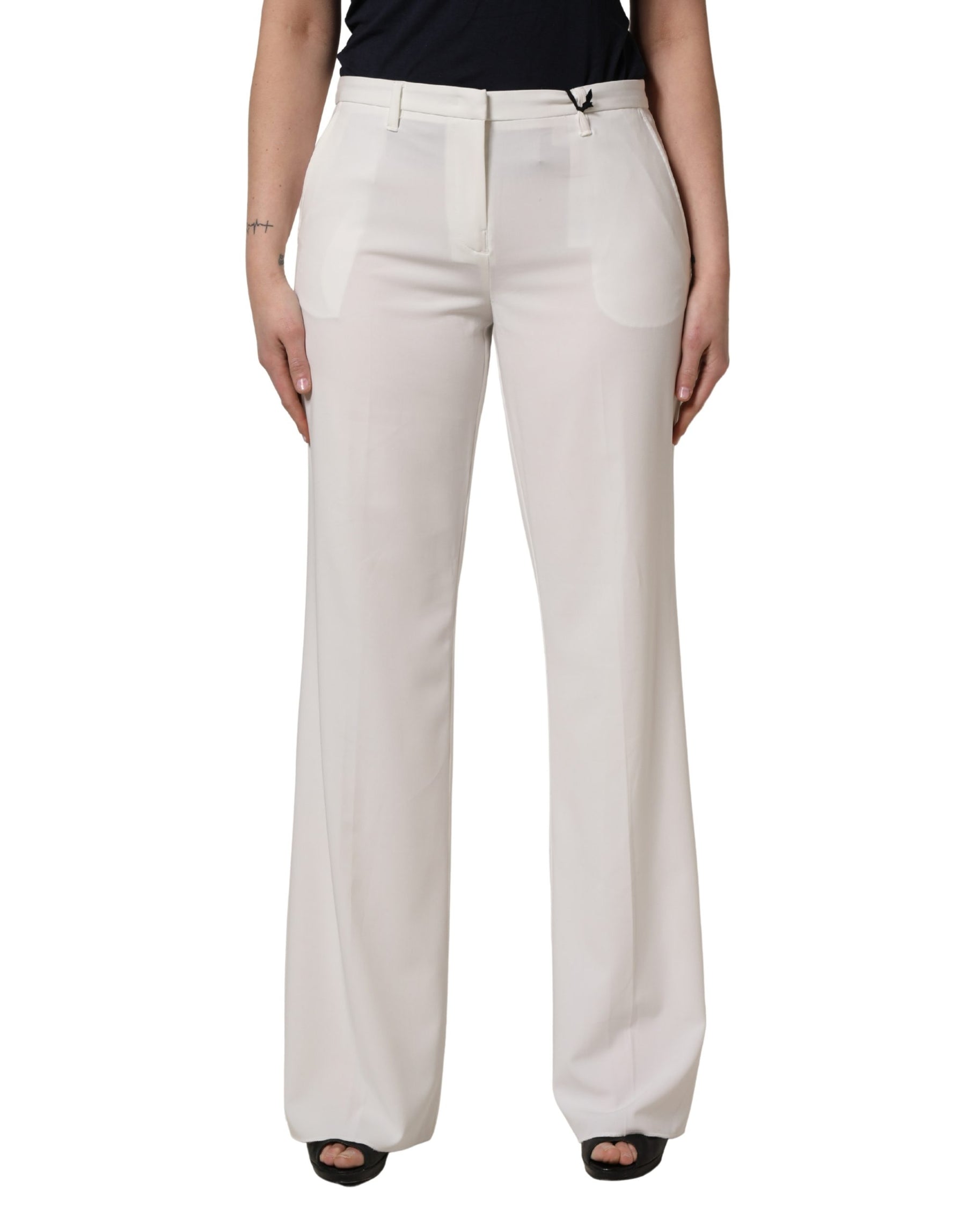 Twinset White Mid Waisted Wide Leg Chino Women Trouser Pants | Regal Royce