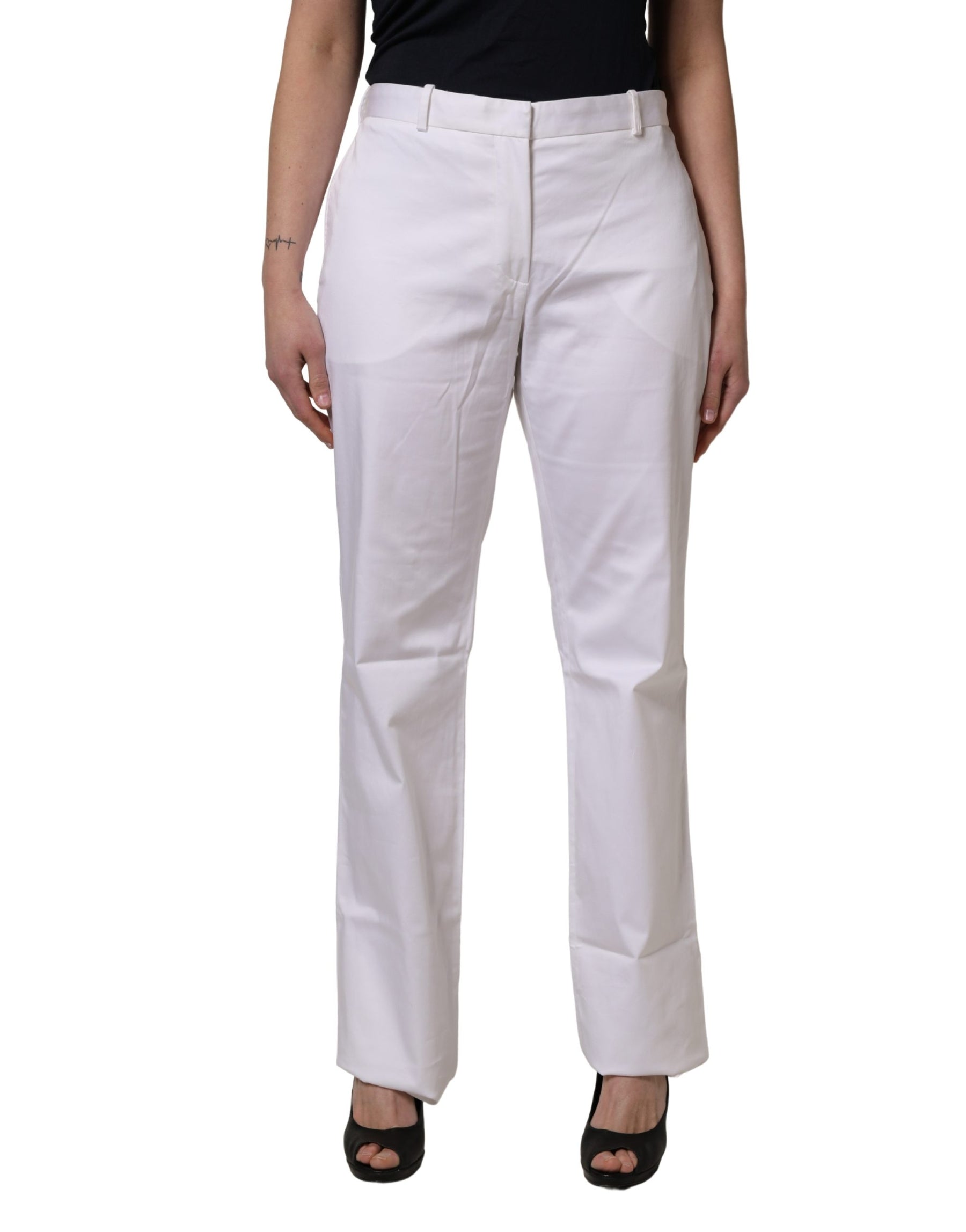 GF Ferre White Mid Waist Straight Chino Women Trouser Pants | Regal Royce