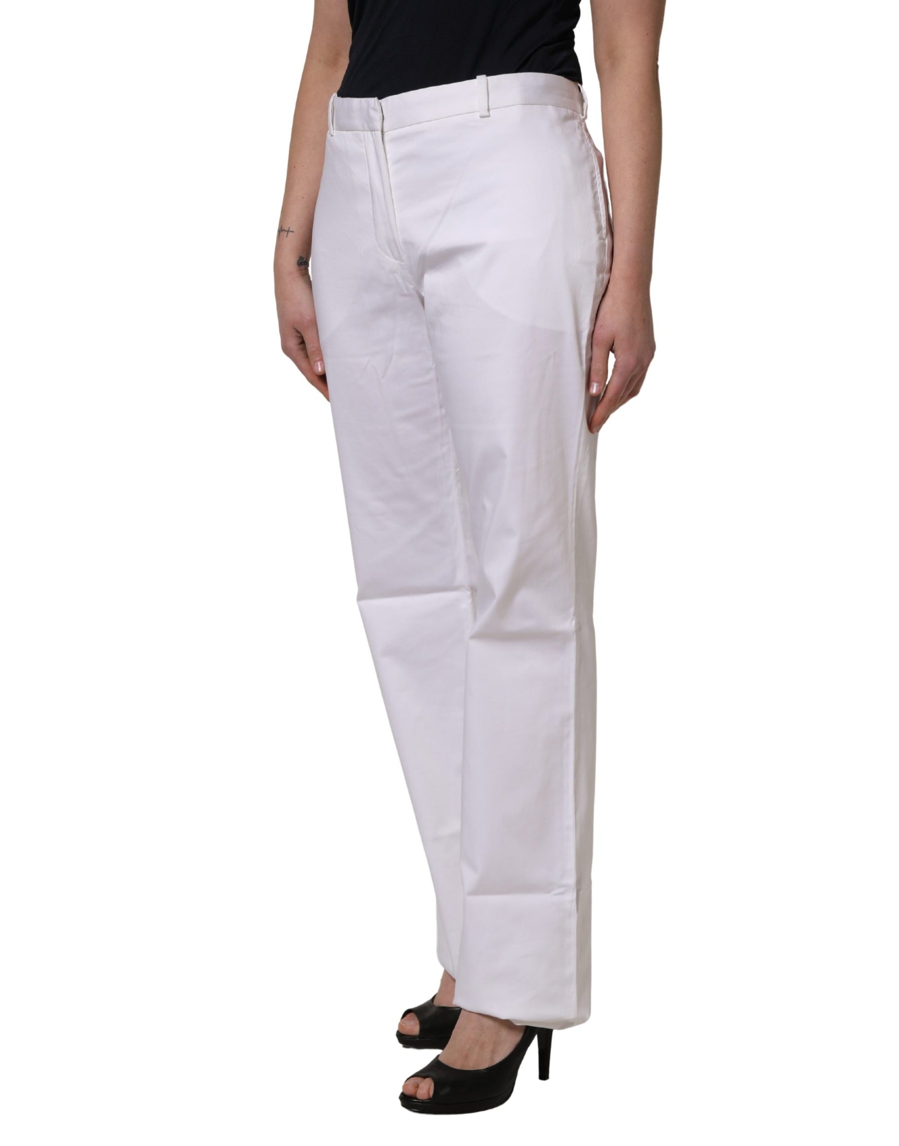 GF Ferre White Mid Waist Straight Chino Women Trouser Pants | Regal Royce