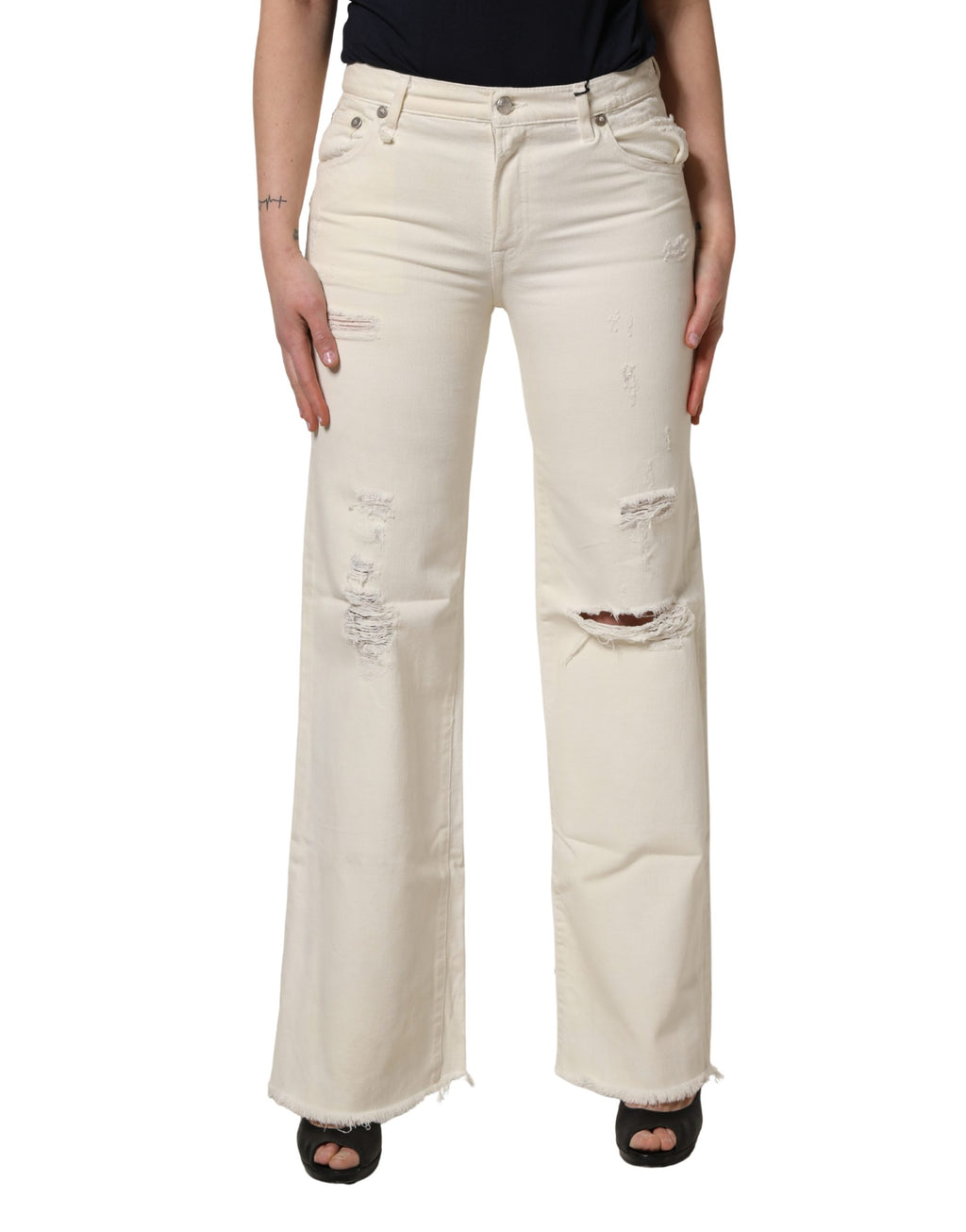 R13 Mid Waisted Bootcut Tattered Denim Trouser Jeans