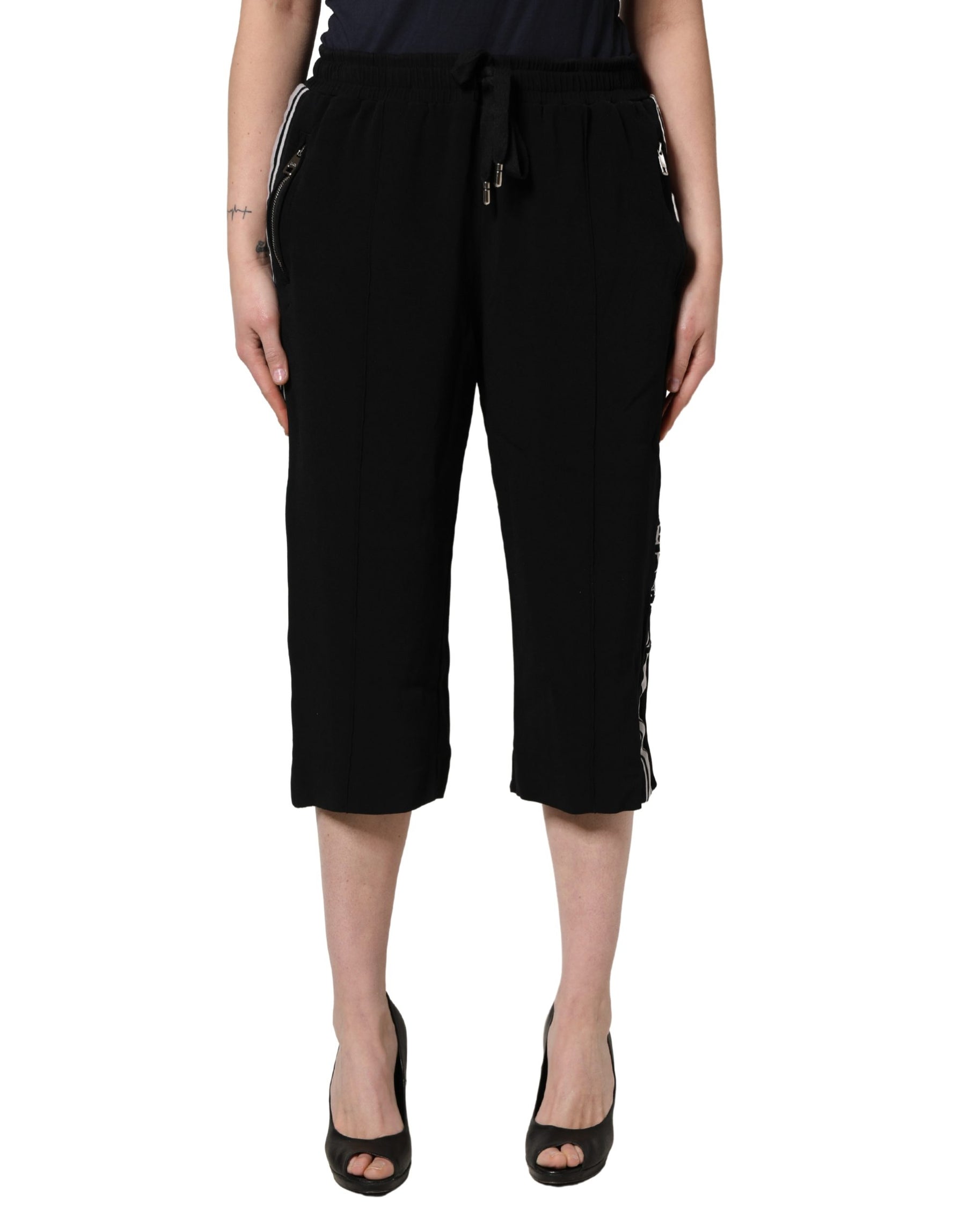 Dolce & Gabbana Black Viscose Mid Waist Cropped Women Pants | Regal Royce