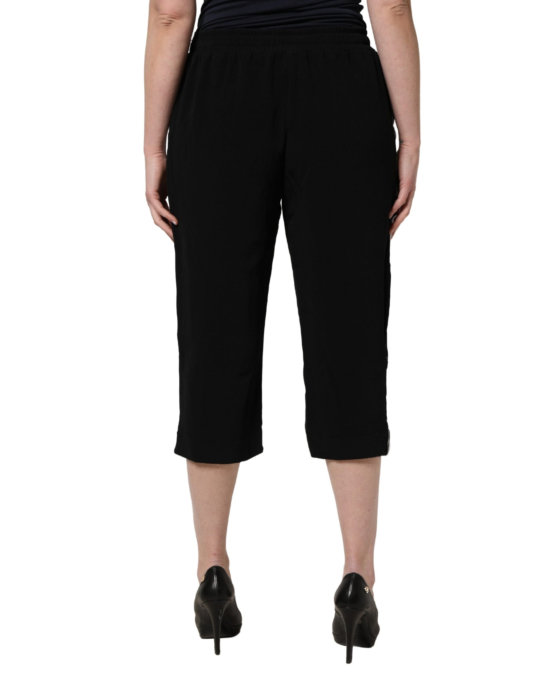Dolce & Gabbana Black Viscose Mid Waist Cropped Women Pants | Regal Royce
