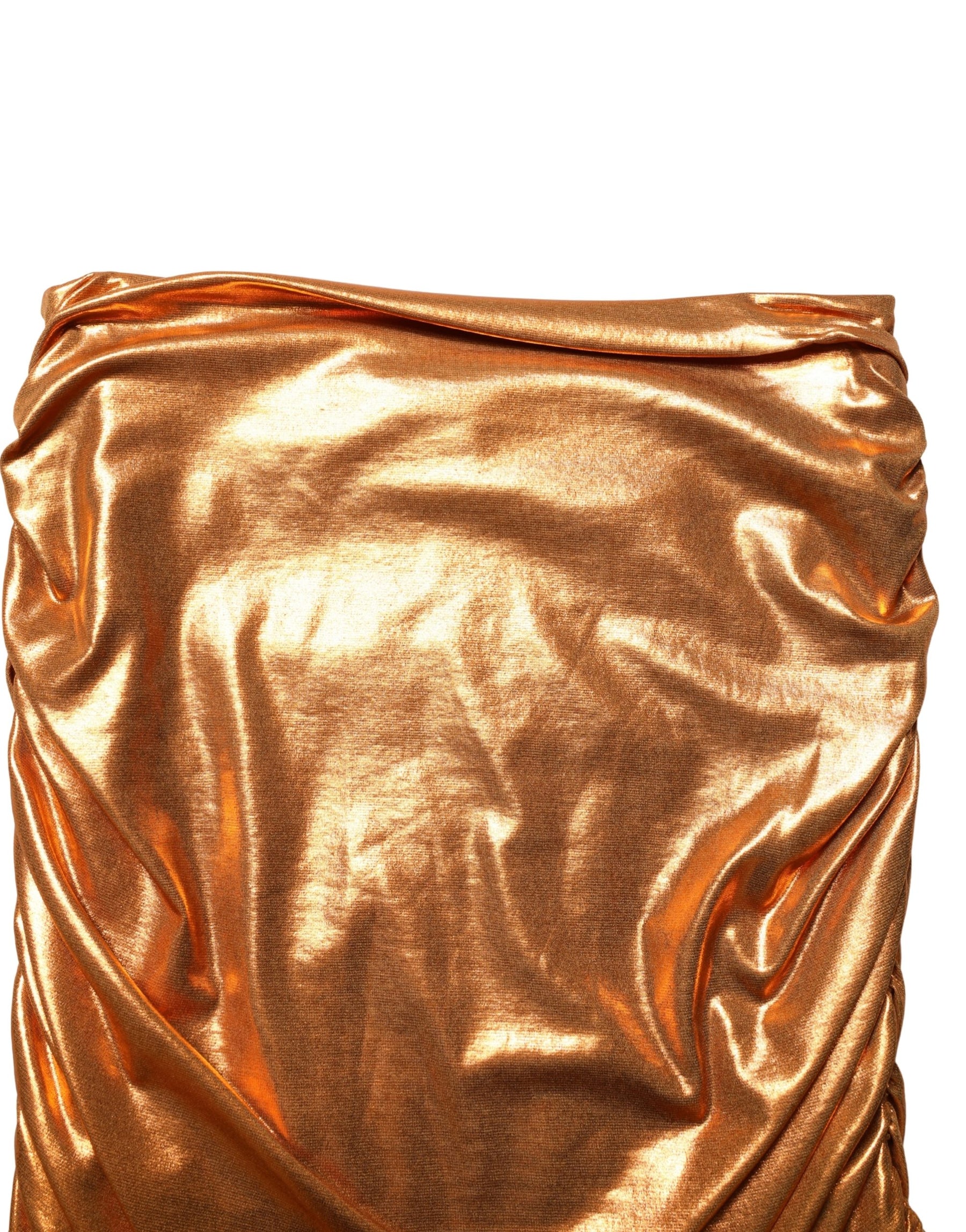 Dolce & Gabbana Metallic Orange Ruched Lame Bodycon Mini Skirt | Regal Royce