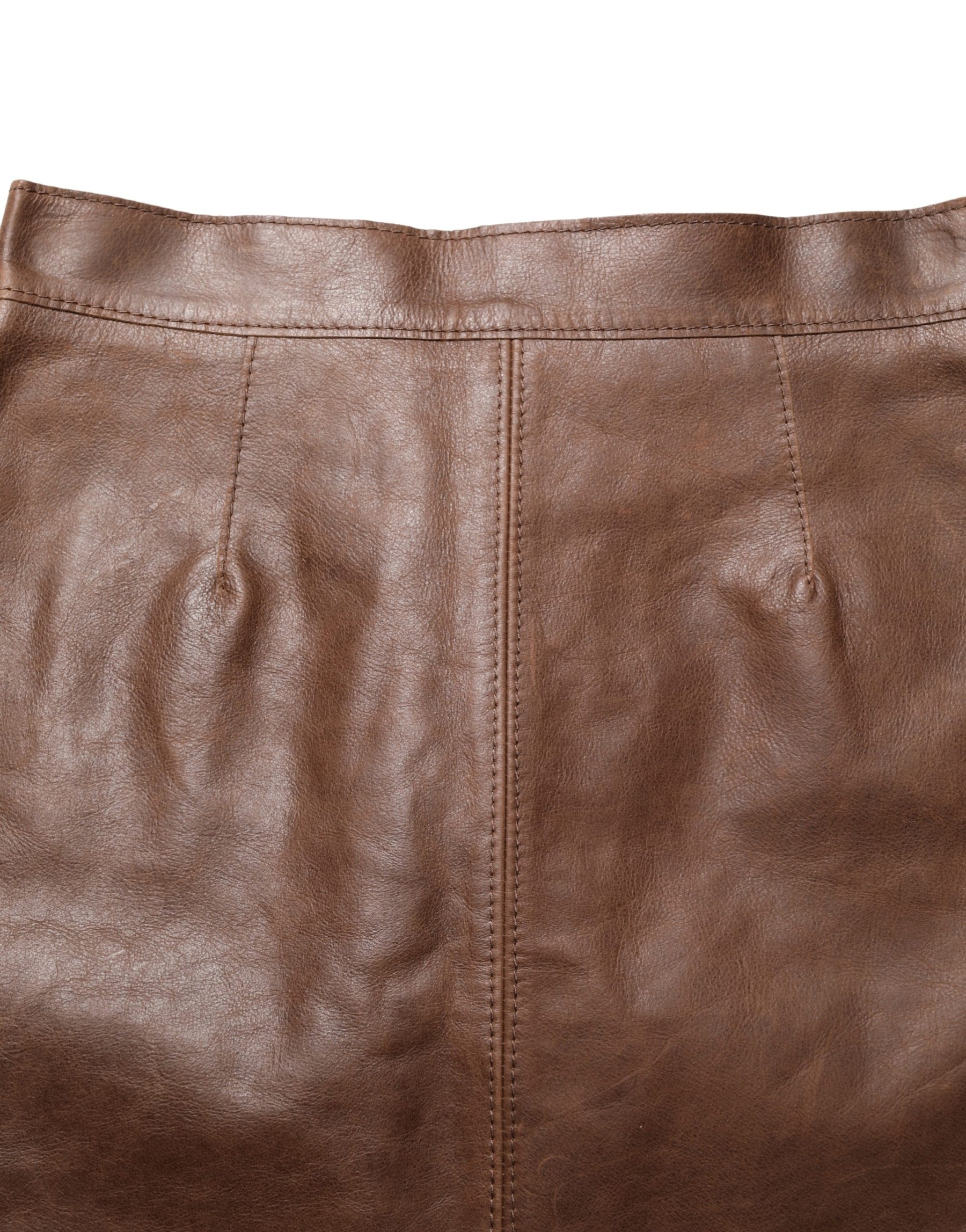 Dolce & Gabbana Brown Leather High Waist Bodycon Mini Skirt | Regal Royce