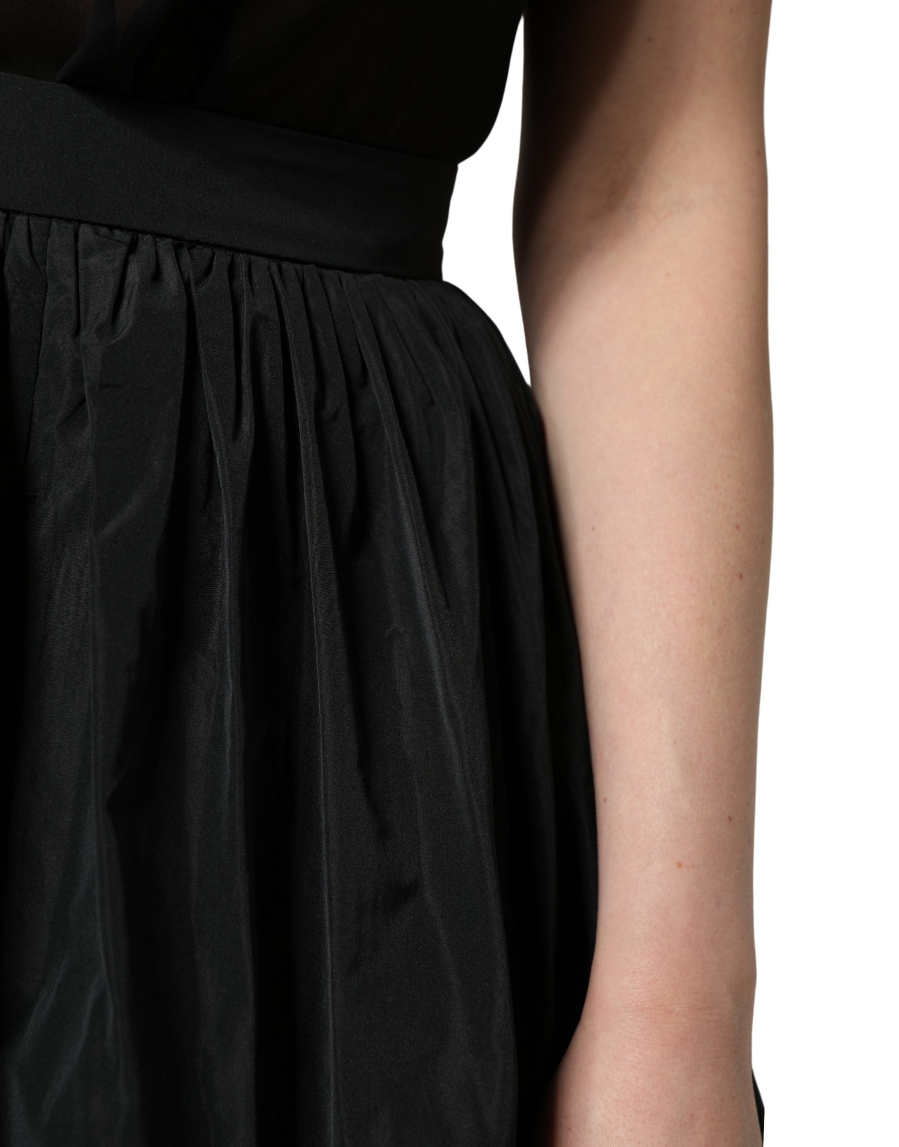 MSGM Black High Waist Pleated A-line Long Maxi Women Skirt | Regal Royce