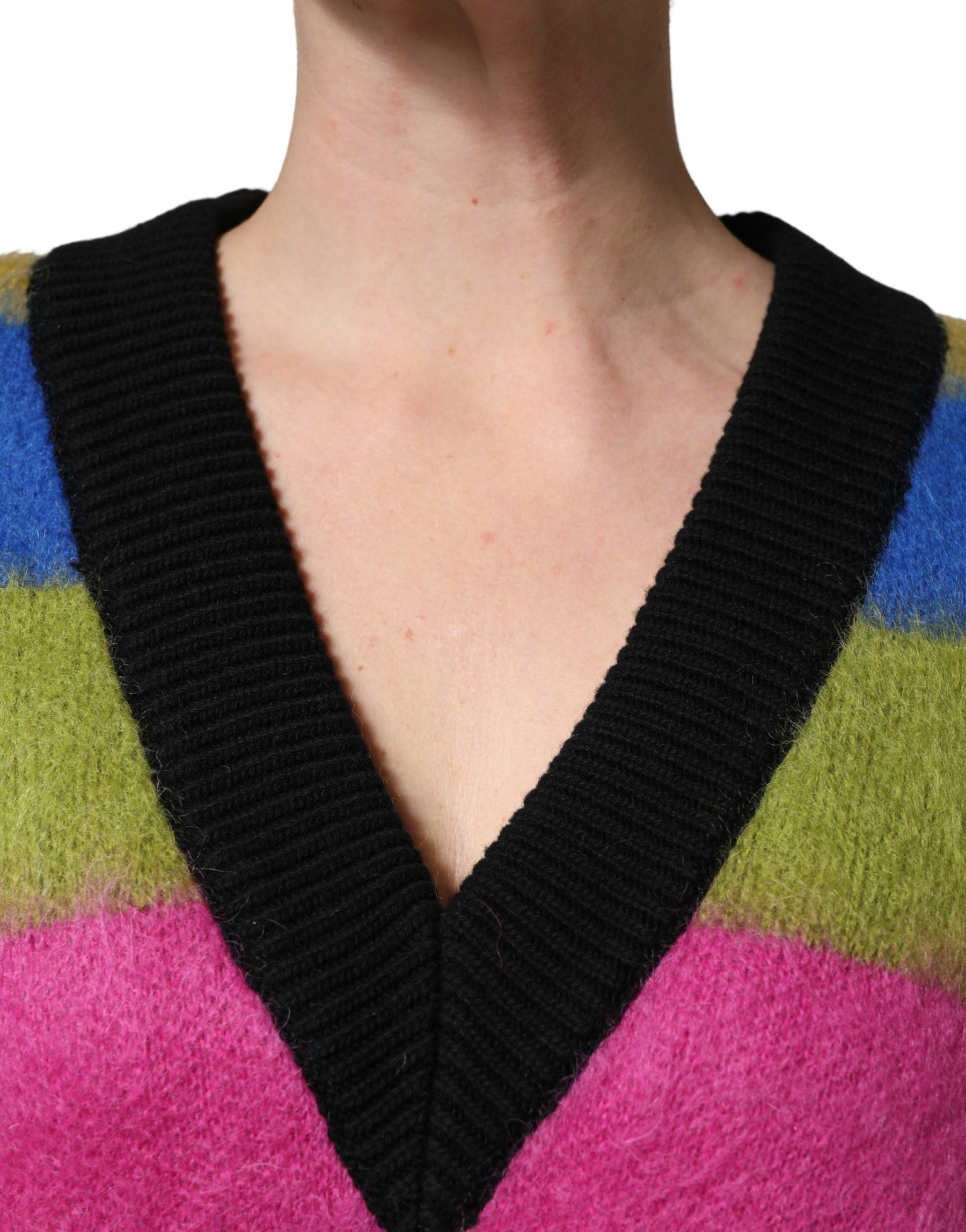 Dolce & Gabbana Multicolor Stripes V-neck Pullover Sweater | Regal Royce