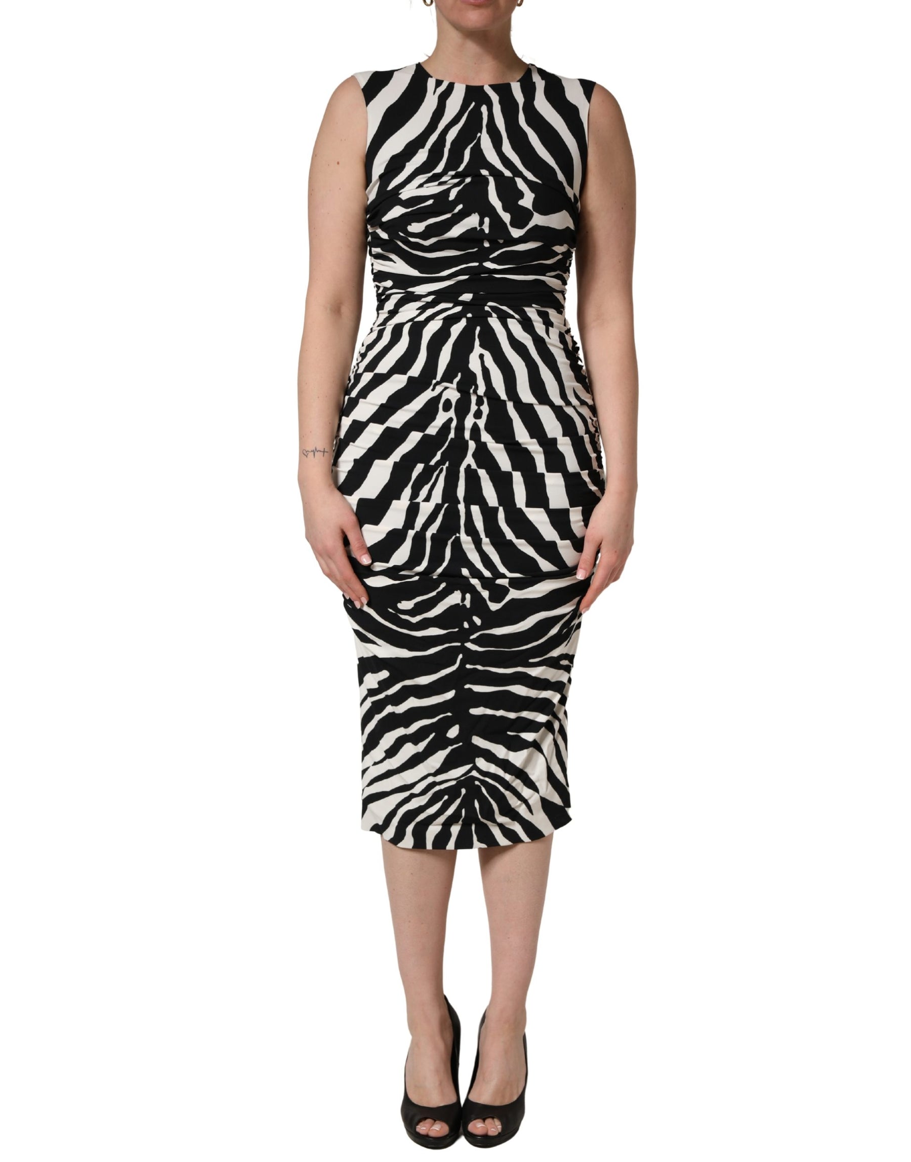 Dolce & Gabbana Black White Zebra Cady Calf Length Dress | Regal Royce