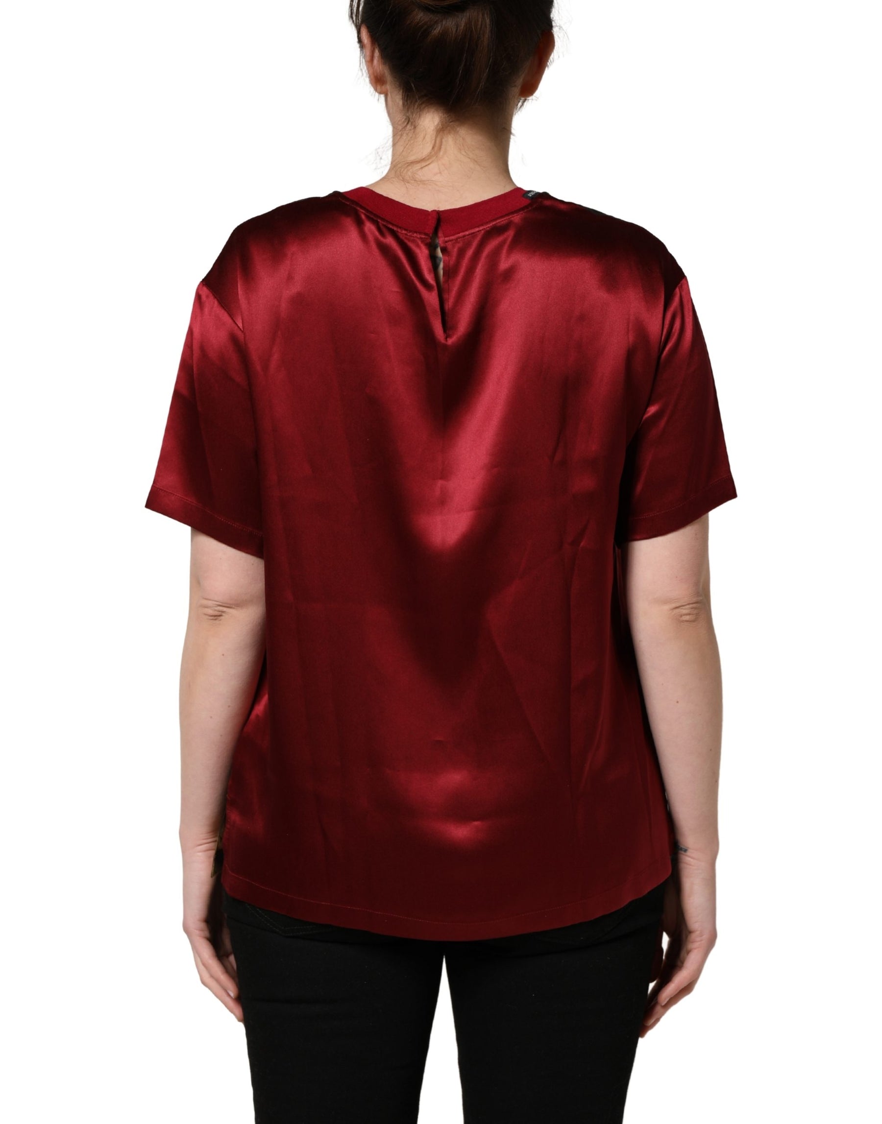 Dolce & Gabbana Maroon Royal Crown Dress Queen Painting Silk  T-shirt | Regal Royce