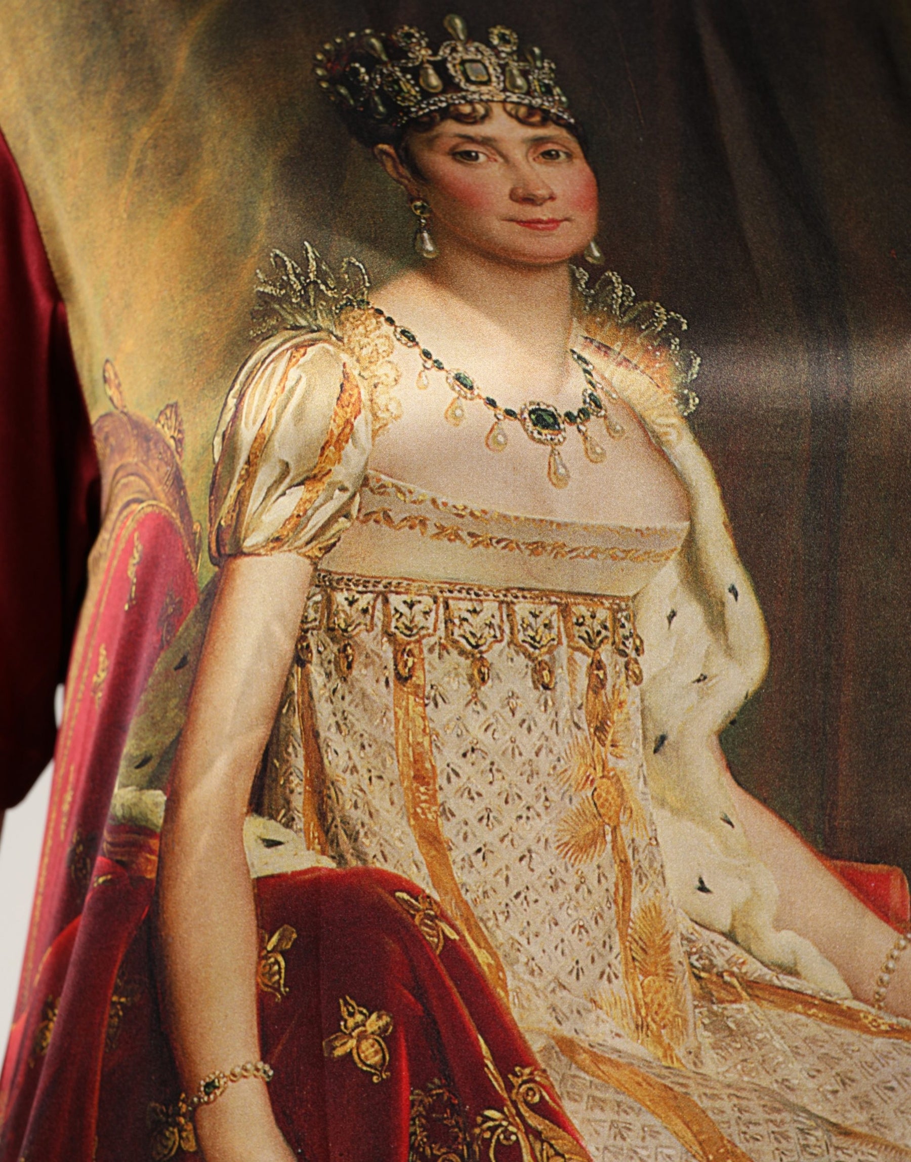 Dolce & Gabbana Maroon Royal Crown Dress Queen Painting Silk  T-shirt | Regal Royce