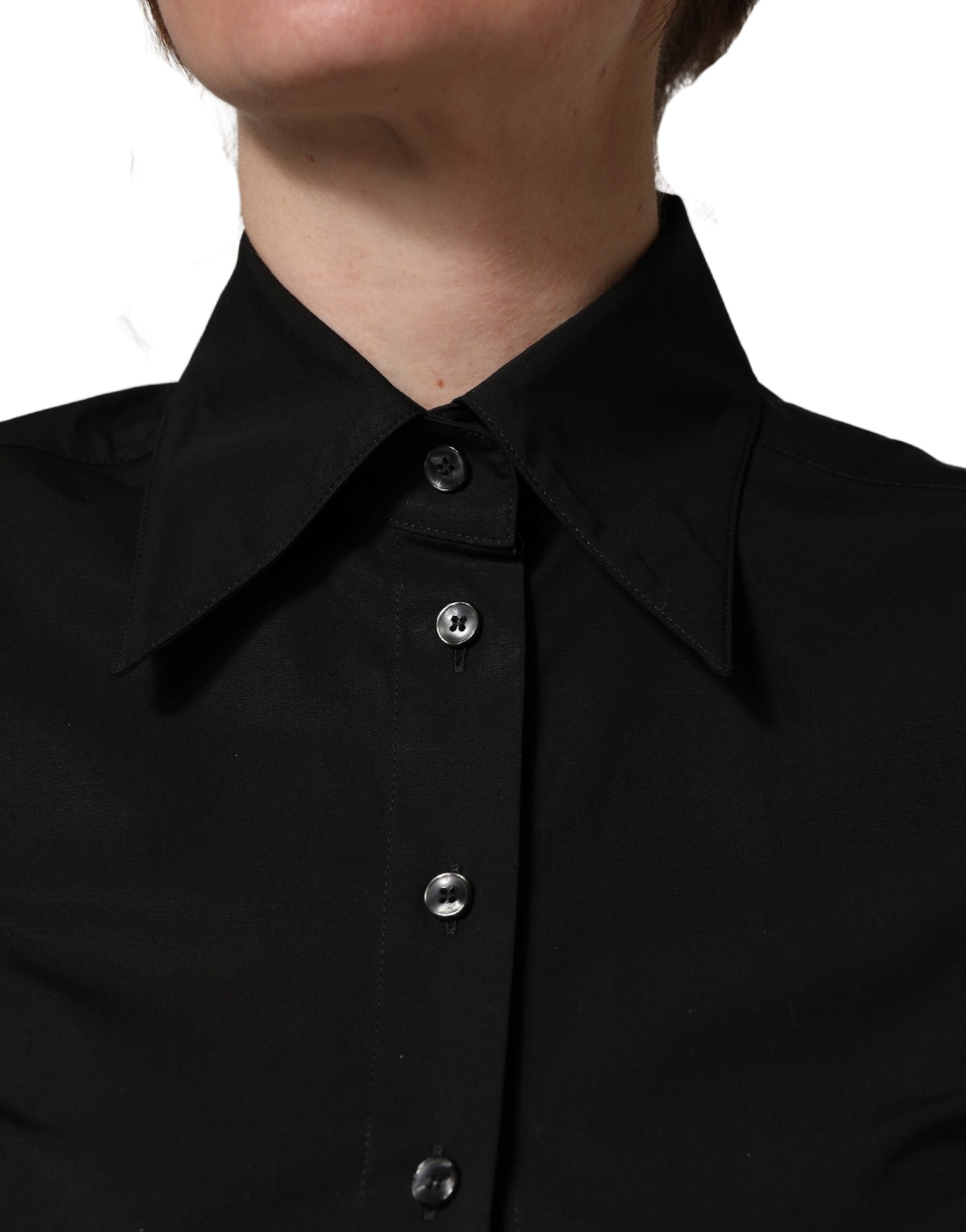 Dolce & Gabbana Black Cotton Sleeveless Collared Blouse Top | Regal Royce