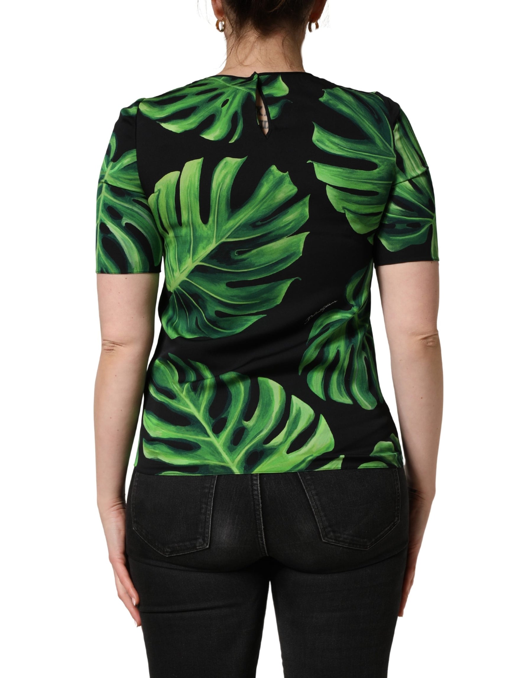 Dolce & Gabbana Black Philodendron Print Silk Blouse Top | Regal Royce