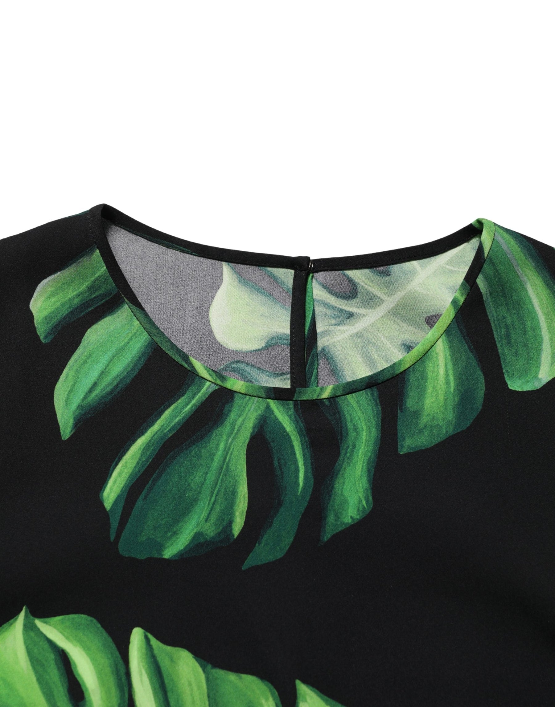 Dolce & Gabbana Black Philodendron Print Silk Blouse Top | Regal Royce