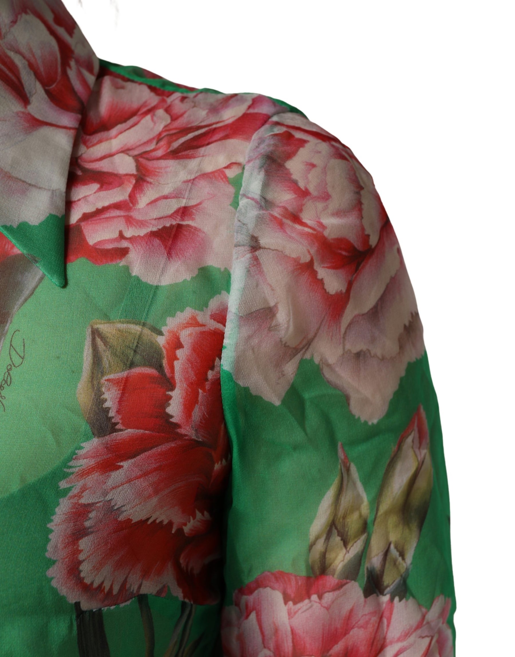 Dolce & Gabbana Green CarnationPrint Silk Collared Blouse Top | Regal Royce