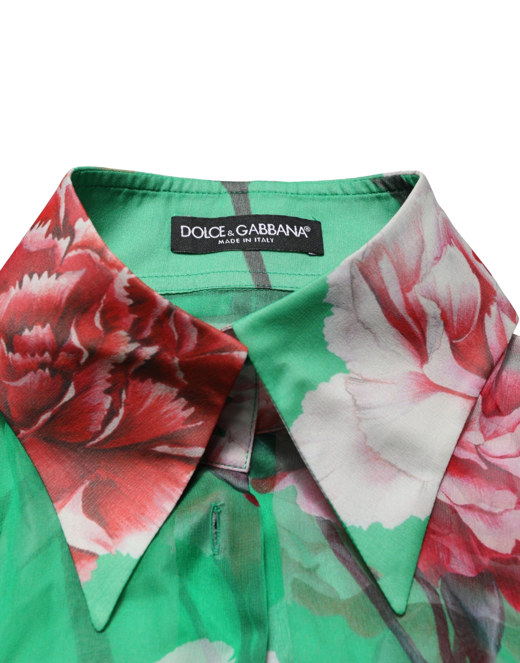 Dolce & Gabbana Green CarnationPrint Silk Collared Blouse Top | Regal Royce