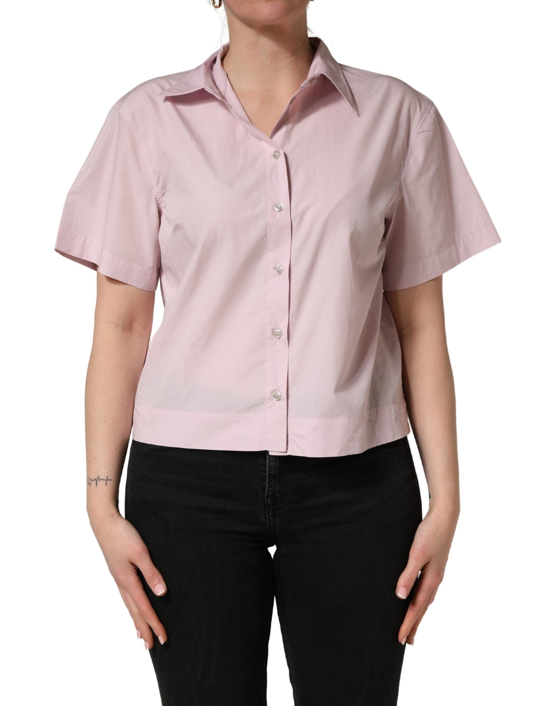Dolce & Gabbana LightPink Cotton Collared Buttoned Blouse  Top | Regal Royce