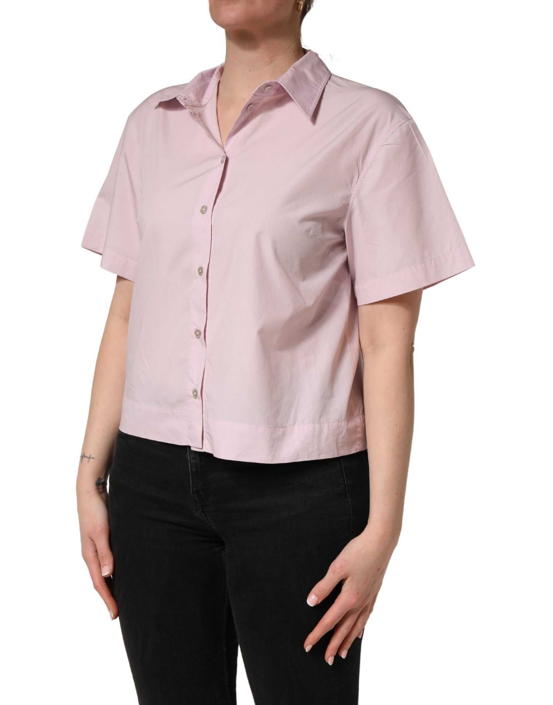 Dolce & Gabbana LightPink Cotton Collared Buttoned Blouse  Top | Regal Royce