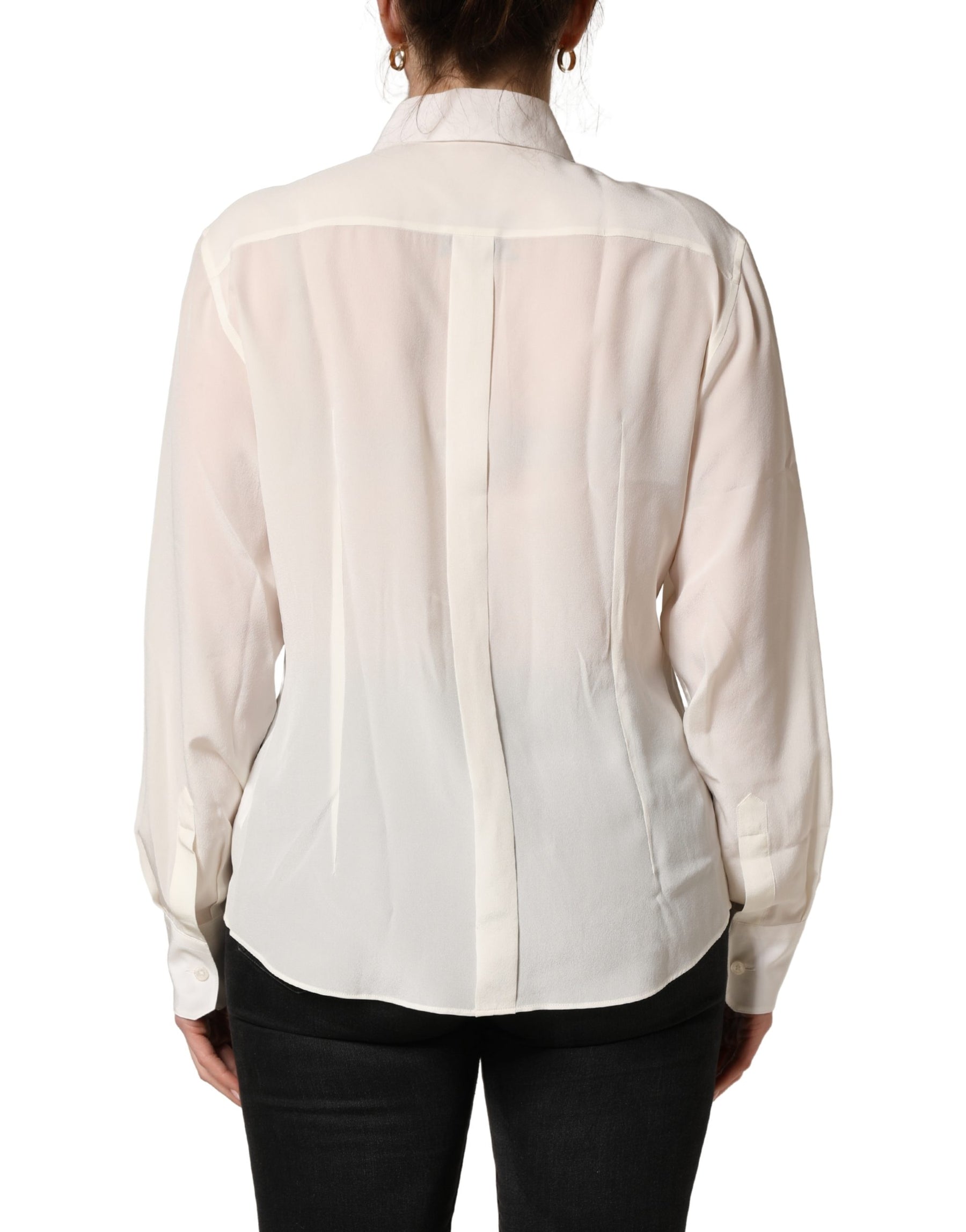 Dolce & Gabbana Off White Collared Long Sleeves Blouse Top | Regal Royce