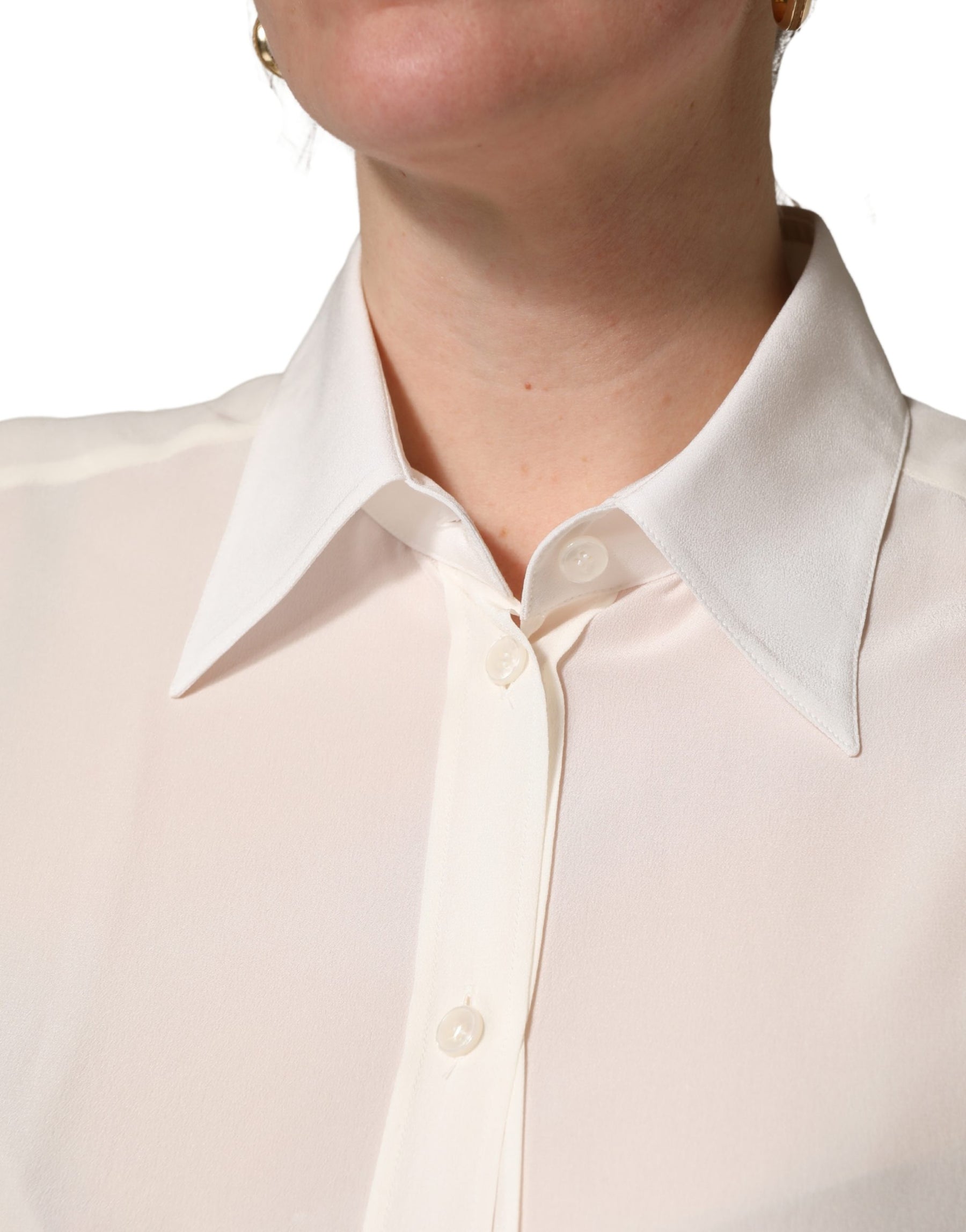 Dolce & Gabbana Off White Collared Long Sleeves Blouse Top | Regal Royce