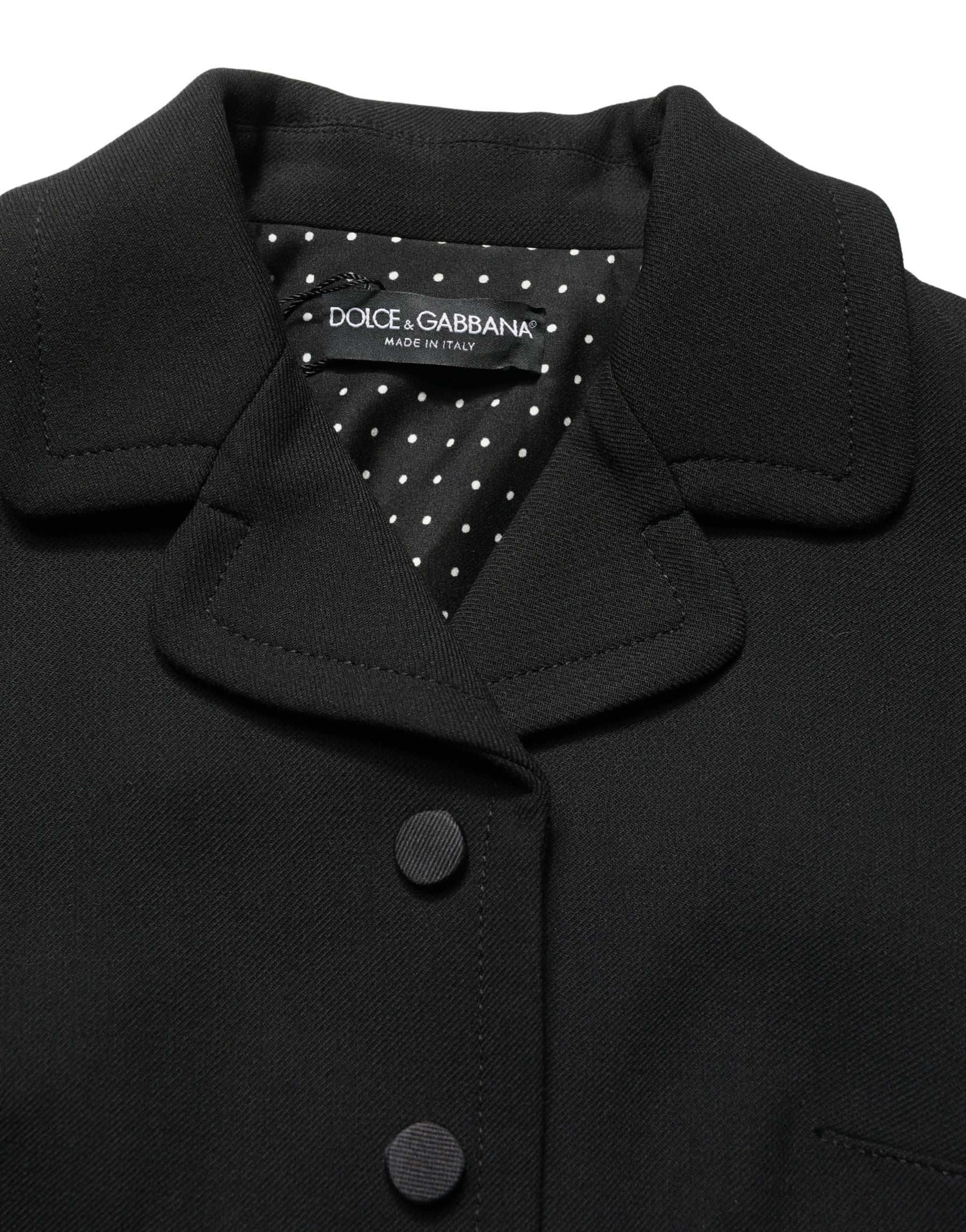 Dolce & Gabbana Black Collared Short Sleeves Cropped Blouse Top | Regal Royce