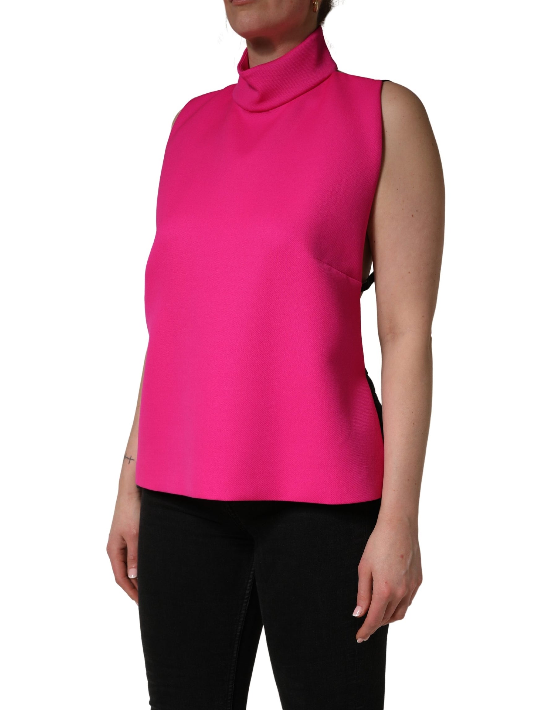Dolce & Gabbana Hot Pink Wool Backless Sleeveless Tank Top | Regal Royce