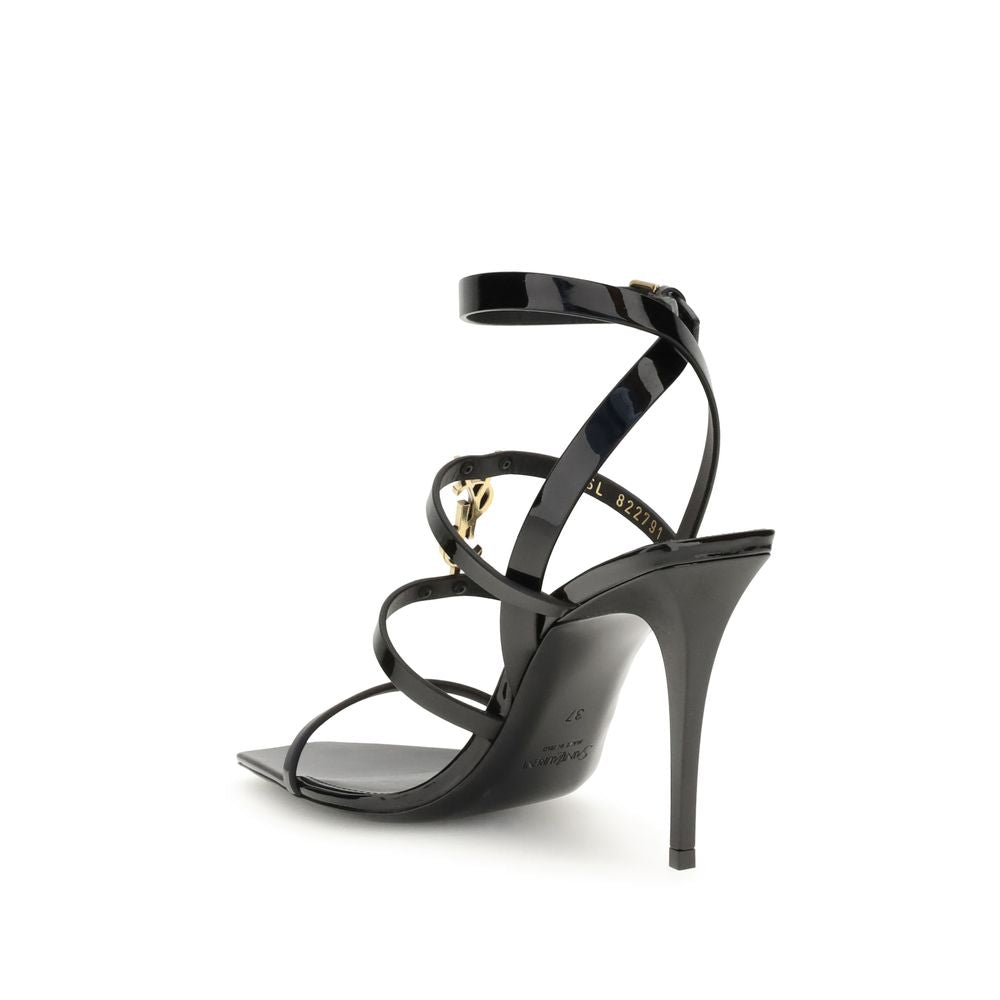 Saint Laurent Black Calf Leather Bos Taurus Stiletto Heel Sandals | Regal Royce