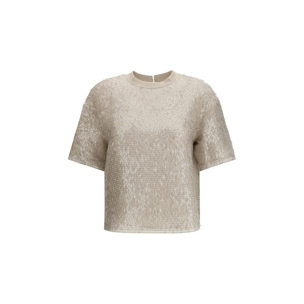 Brunello Cucinelli Beige Silk T-Shirt | Regal Royce