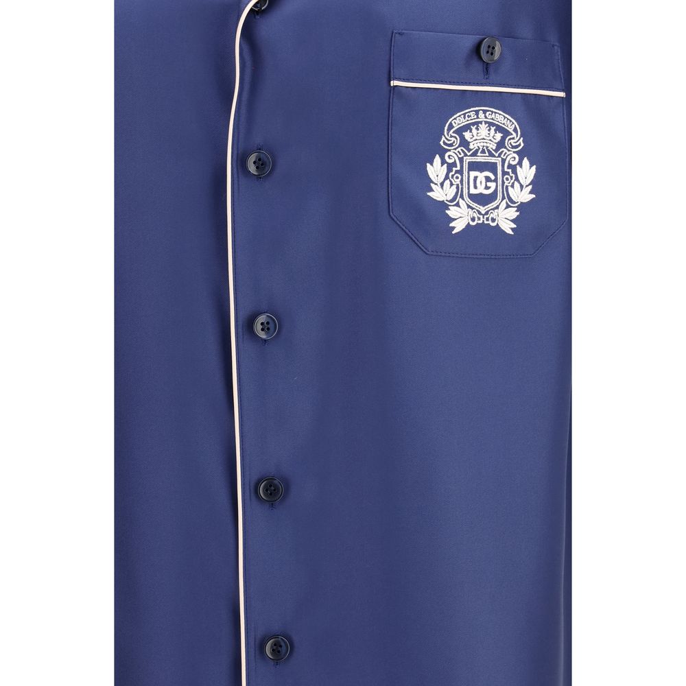 Dolce & Gabbana Blue Silk Shortsleeve Shirt | Regal Royce