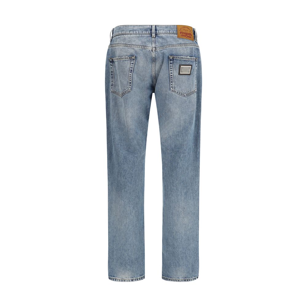 Dolce & Gabbana Blue Cotton Straight-Leg Jeans | Regal Royce