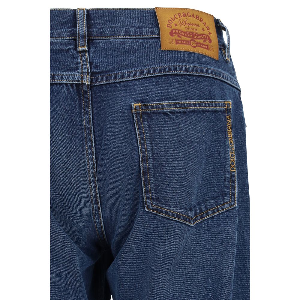 Dolce & Gabbana Blue Cotton Straight-Leg Jeans | Regal Royce