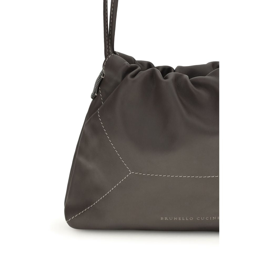 Brunello Cucinelli Brown Calf Leather Bos Taurus Shoulder Bag | Regal Royce