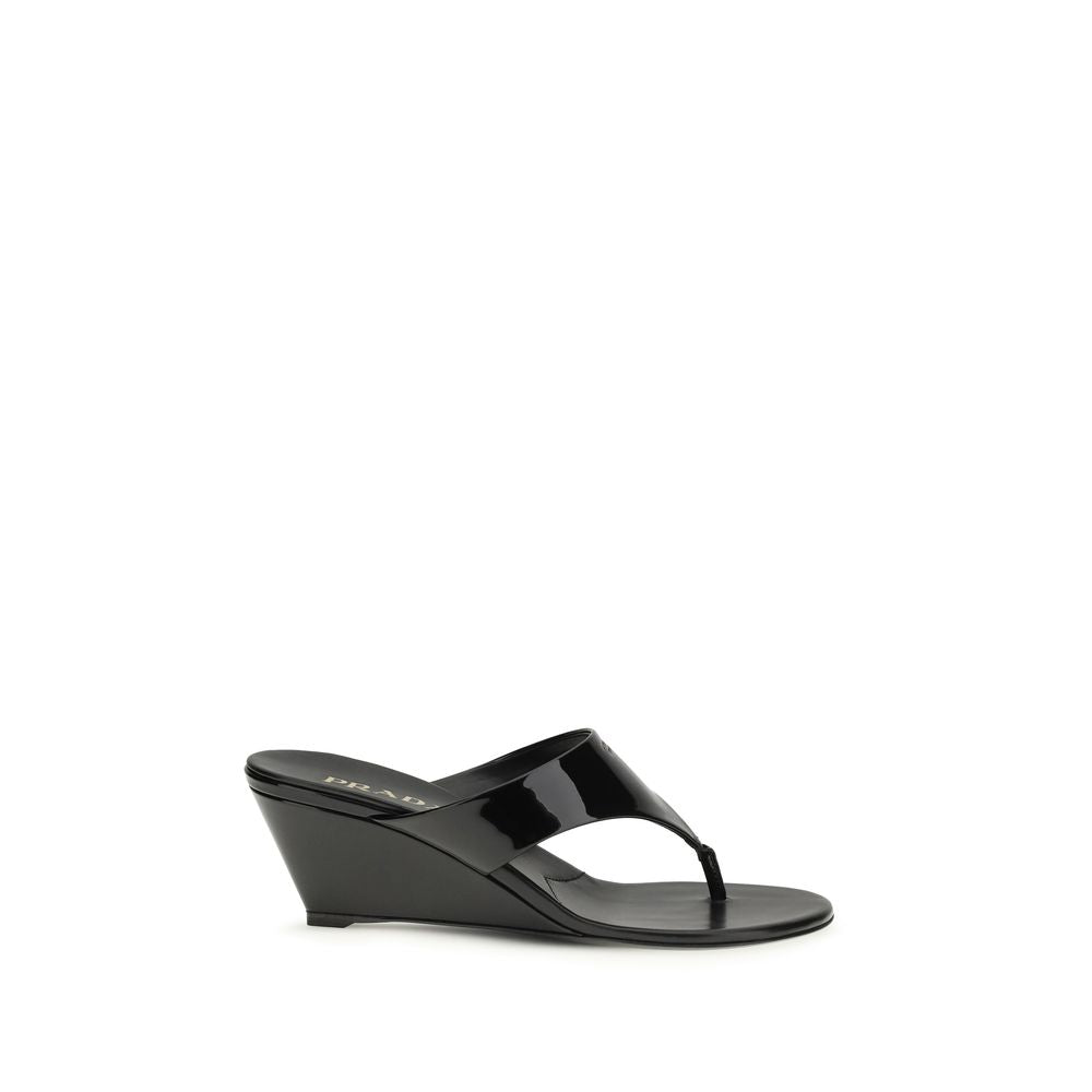 Prada Black Calf Leather Bos Taurus Wedge Sandals | Regal Royce