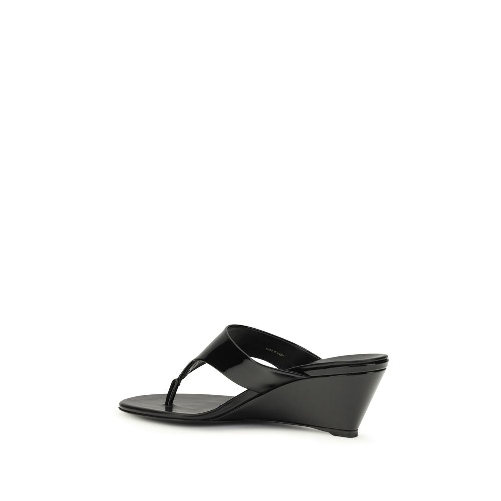 Prada Black Calf Leather Bos Taurus Wedge Sandals | Regal Royce