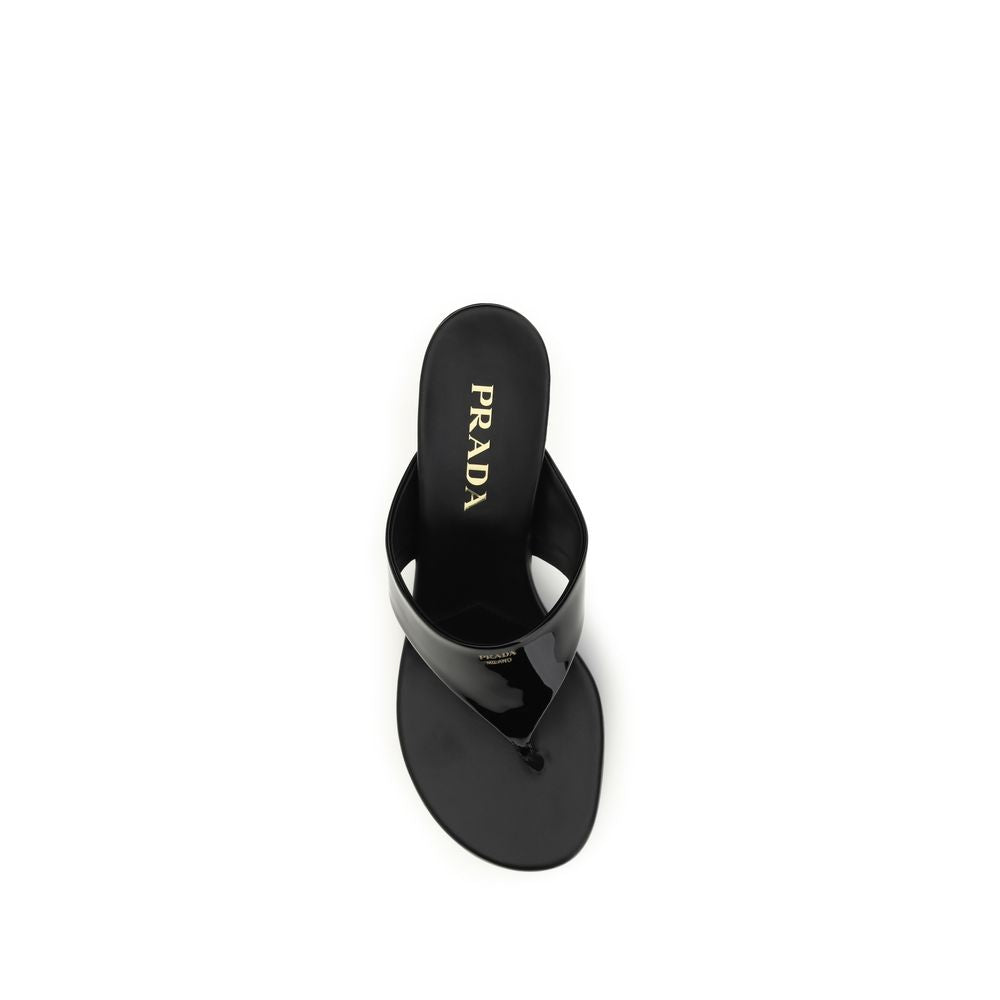 Prada Black Calf Leather Bos Taurus Wedge Sandals | Regal Royce