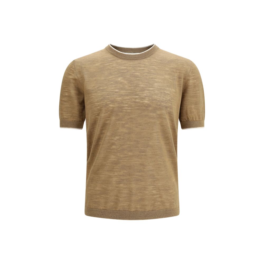 Brooksfield Beige Linen Shortsleeve Shirt | Regal Royce