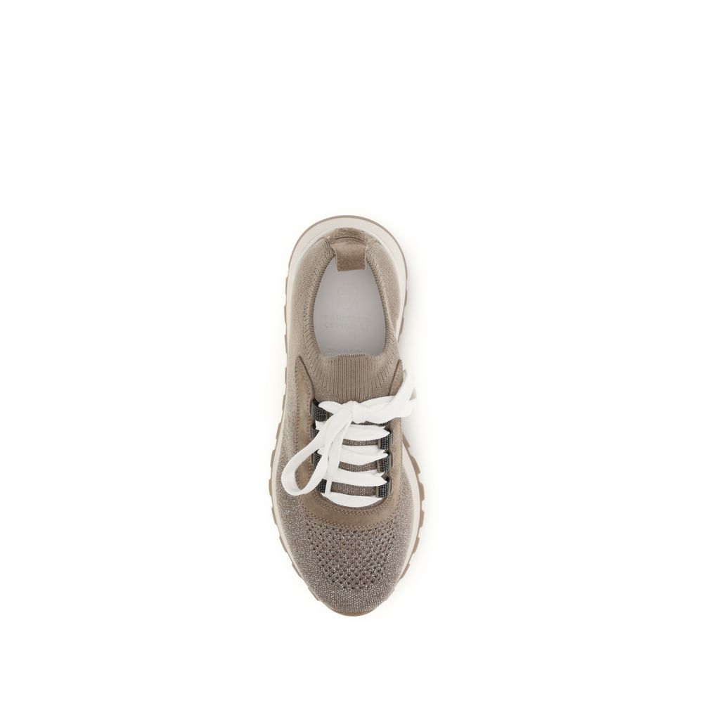 Brunello Cucinelli Beige Cotton Chunky Sneakers | Regal Royce