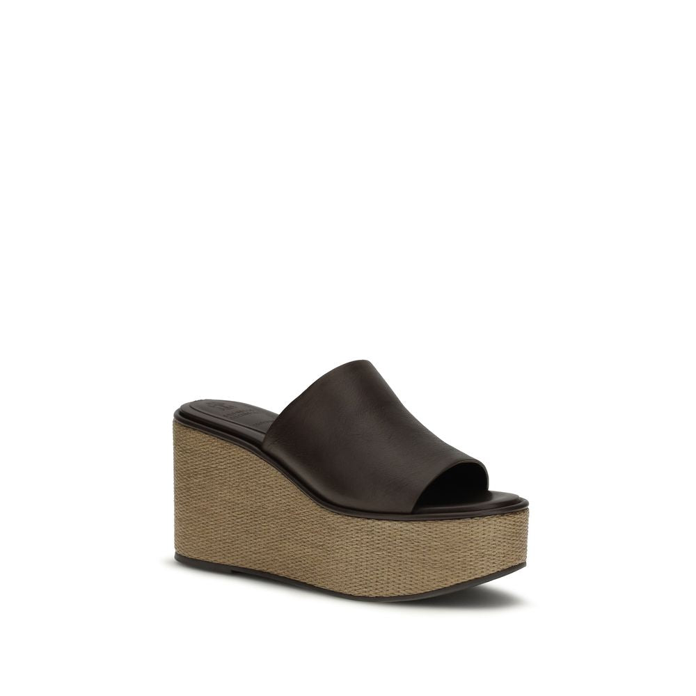 Brunello Cucinelli Brown Calf Leather Bos Taurus Platform Sandals | Regal Royce