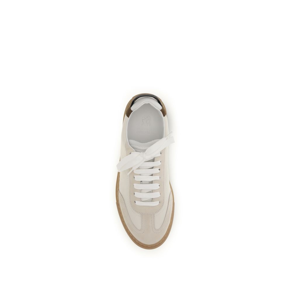 Brunello Cucinelli Beige Calf Leather Bos Taurus Low Top Sneakers | Regal Royce