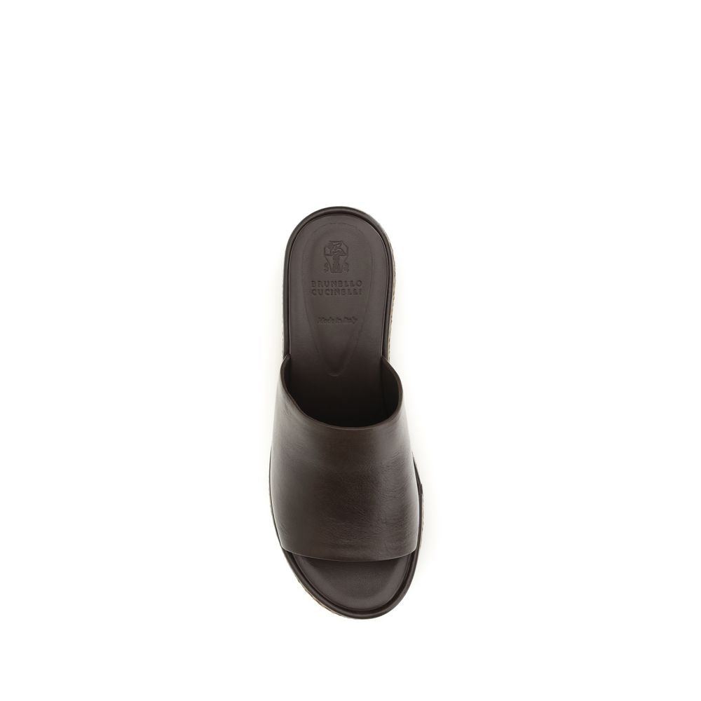 Brunello Cucinelli Brown Calf Leather Bos Taurus Platform Sandals | Regal Royce