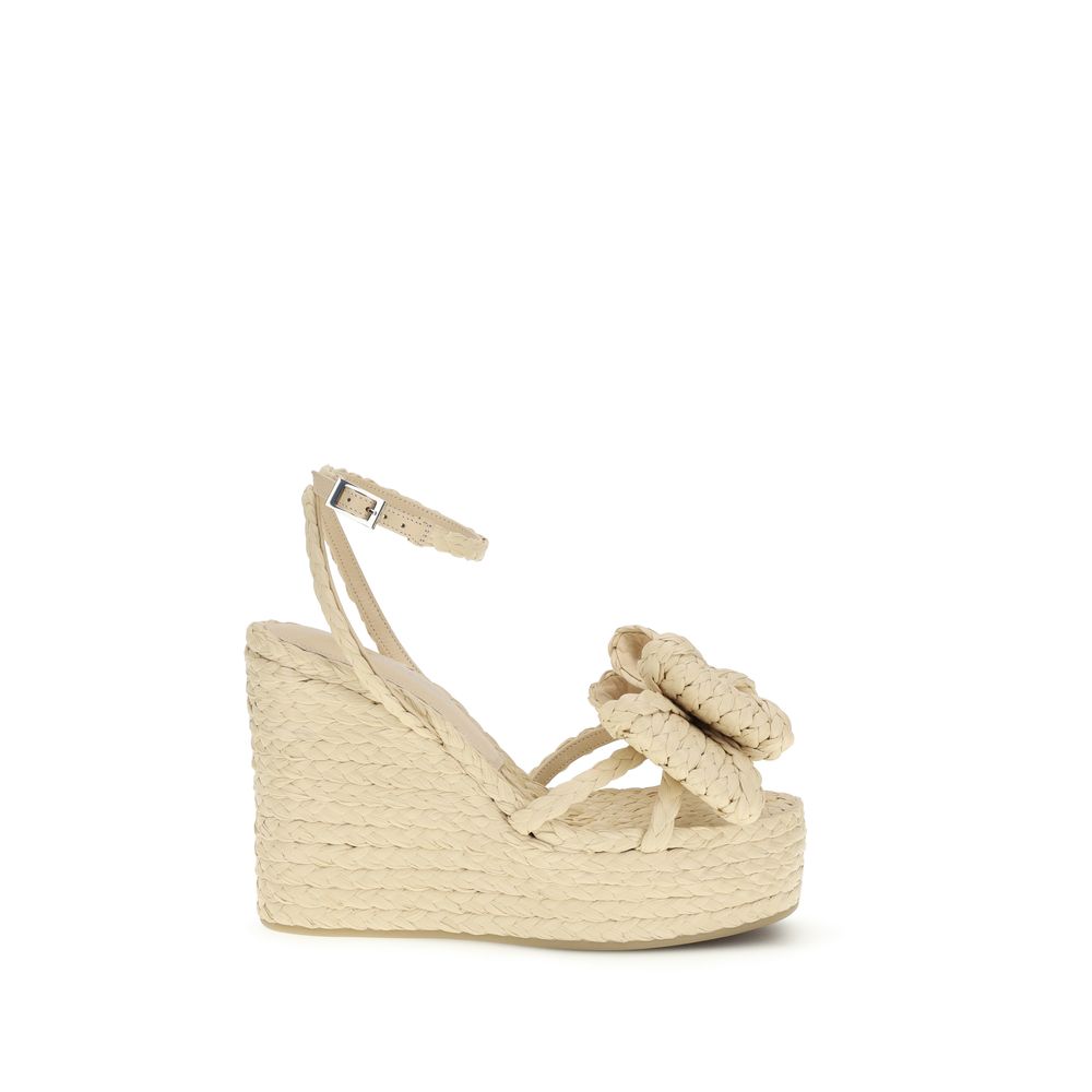 MACH & MACH Beige Raffia Wedge Sandals | Regal Royce
